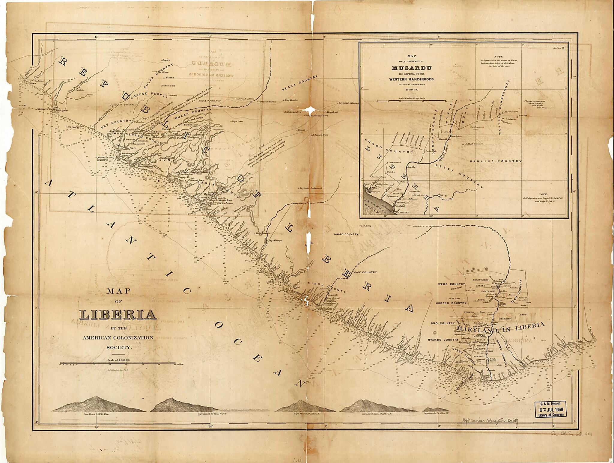 This old map of Map of Liberia from 1870 was created by American Colonization Society, D. McClelland in 1870