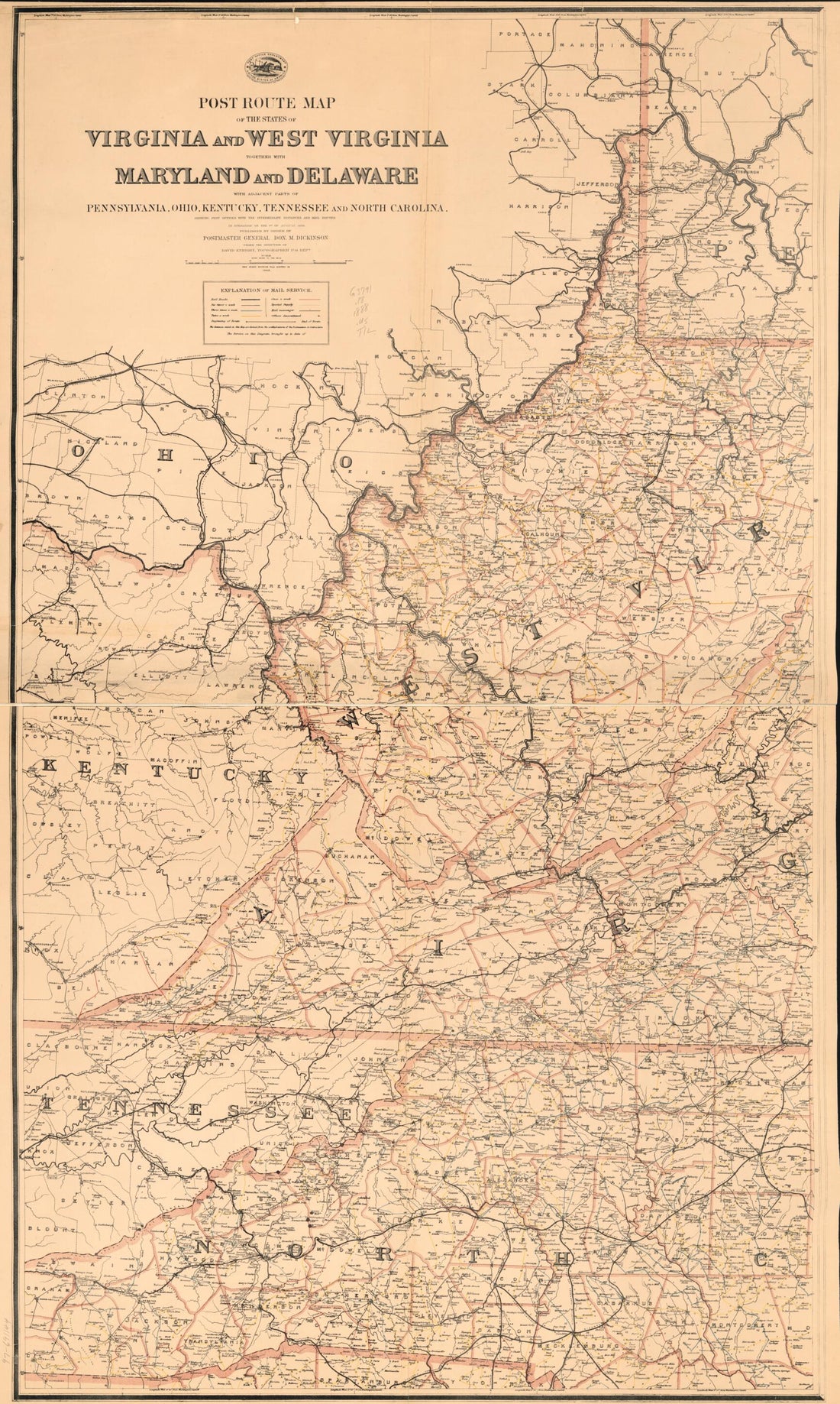 This old map of Post Route Map of the United States from 1888 was created by United States. Post Office Department in 1888