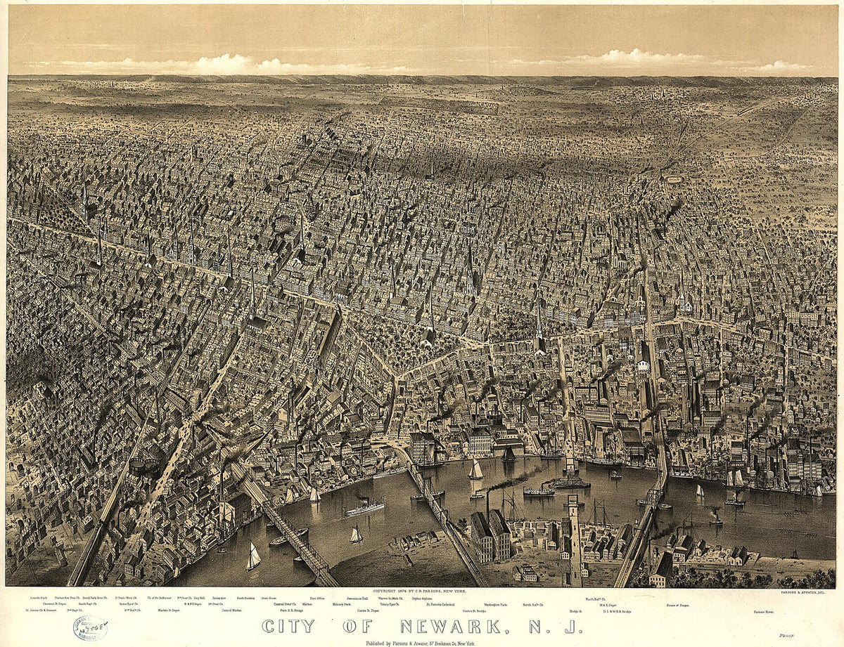 City of Newark, New Jersey / Parsons & Atwater, Del 1874 by Relic Map Company