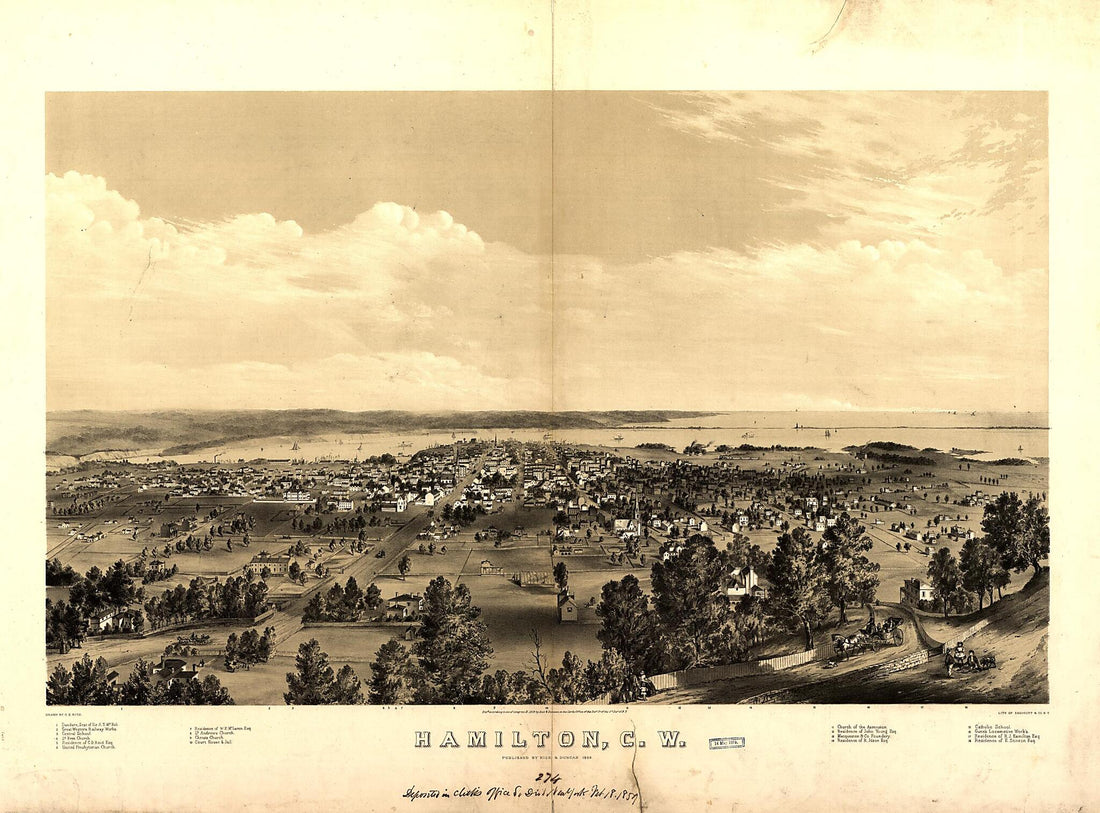 This old map of Hamilton, C.W. / Drawn by G.S. Rice ; Lith. of Endicott & County, New York from 1859 was created by N.Y.) Endicott & Co. (New York, G. S. Rice in 1859
