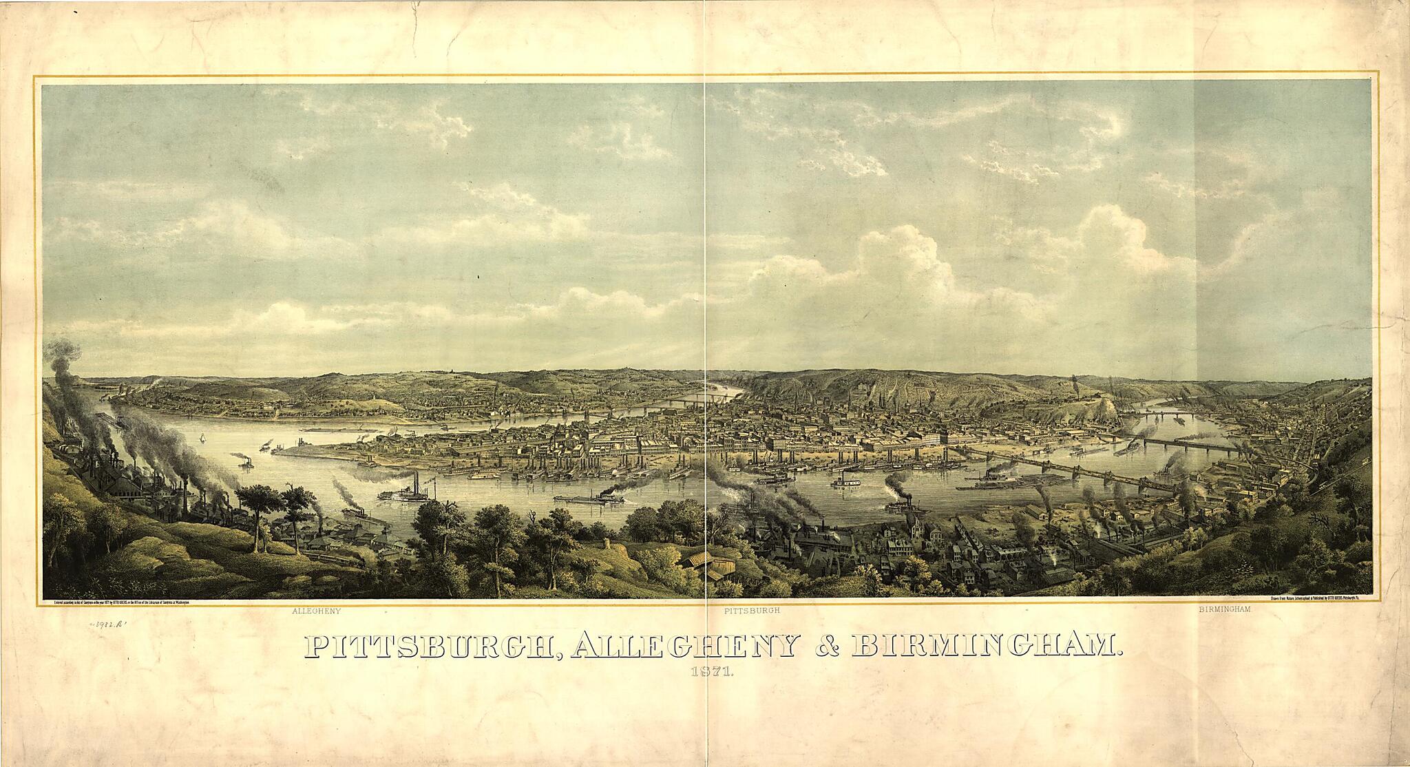 This old map of Pittsburgh, Allegheny & Birmingham / Drawn from Nature, Lithographed & Published by Otto Krebs, Pittsburgh, Pennsylvania from 1871 was created by Otto Krebs in 1871