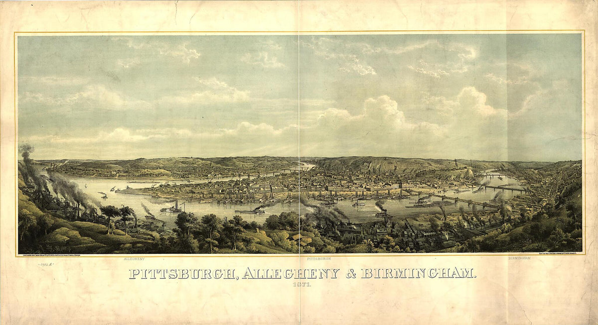 Pittsburgh, Allegheny & Birmingham / Drawn from Nature, Lithographed & Published by Otto Krebs, Pittsburgh, Pennsylvania 1871 by Relic Map Company