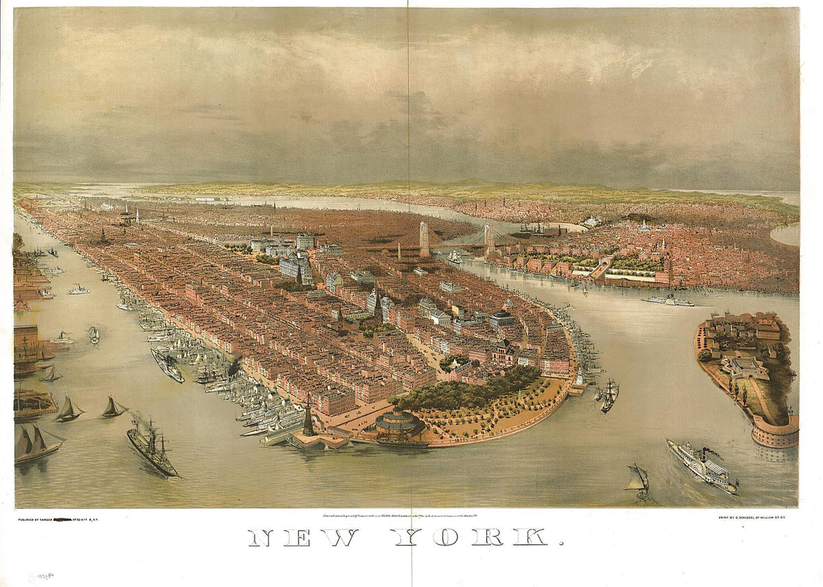 New York / Print by G. Schlegel, 97 William St. New York 1874 by Relic Map Company