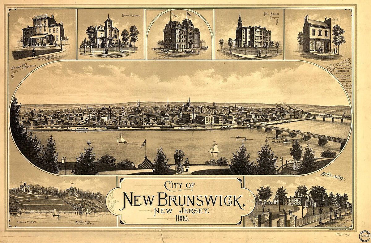 City of New Brunswick, New Jersey / Packard & Butler Lith. Philada 1880 by Relic Map Company