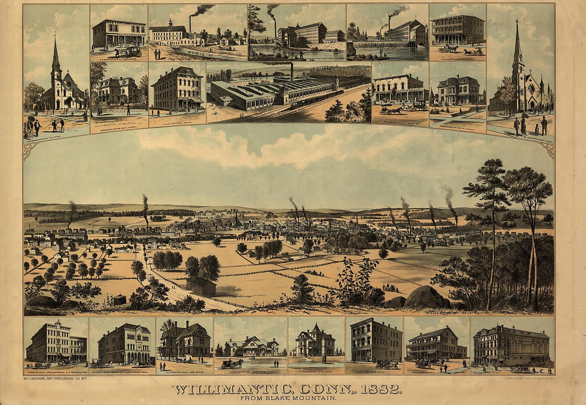 Willimantic, Connecticut, 1882 from Blake Mountain / Wils Porter Del. ; Charles Hart Lith., New York by Relic Map Company