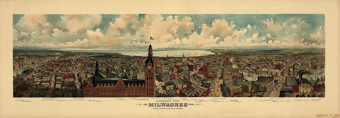 This old map of Panoramic View of Milwaukee,Wisconsin Taken from City Hall Tower / the Gugler Lithographic Co from 1898 was created by in 1898