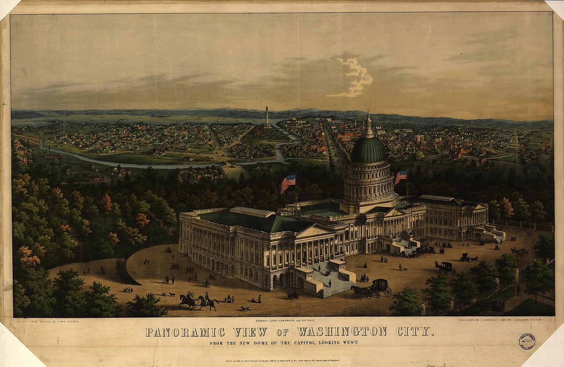 This old map of Panoramic View of Washington City from the New Dome of the Capitol, Looking West / Drawn from Nature by Edwd. Sachse from 1856 was created by E. Sachse & Co in 1856