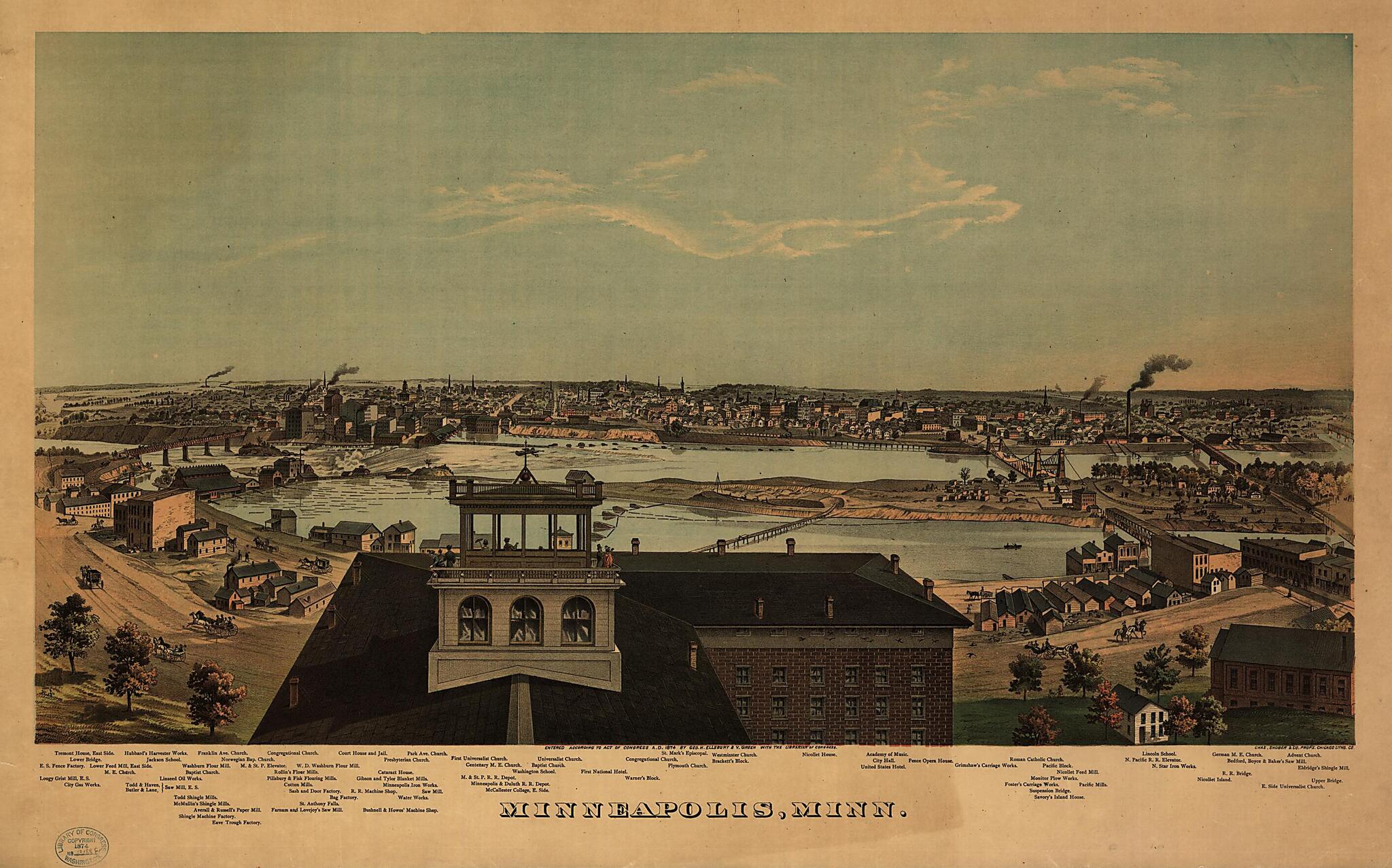 This old map of Minneapolis, Minnesota / Hoffman ; Chas. Shober & County Props. Chicago Litho. Co from 1874 was created by in 1874