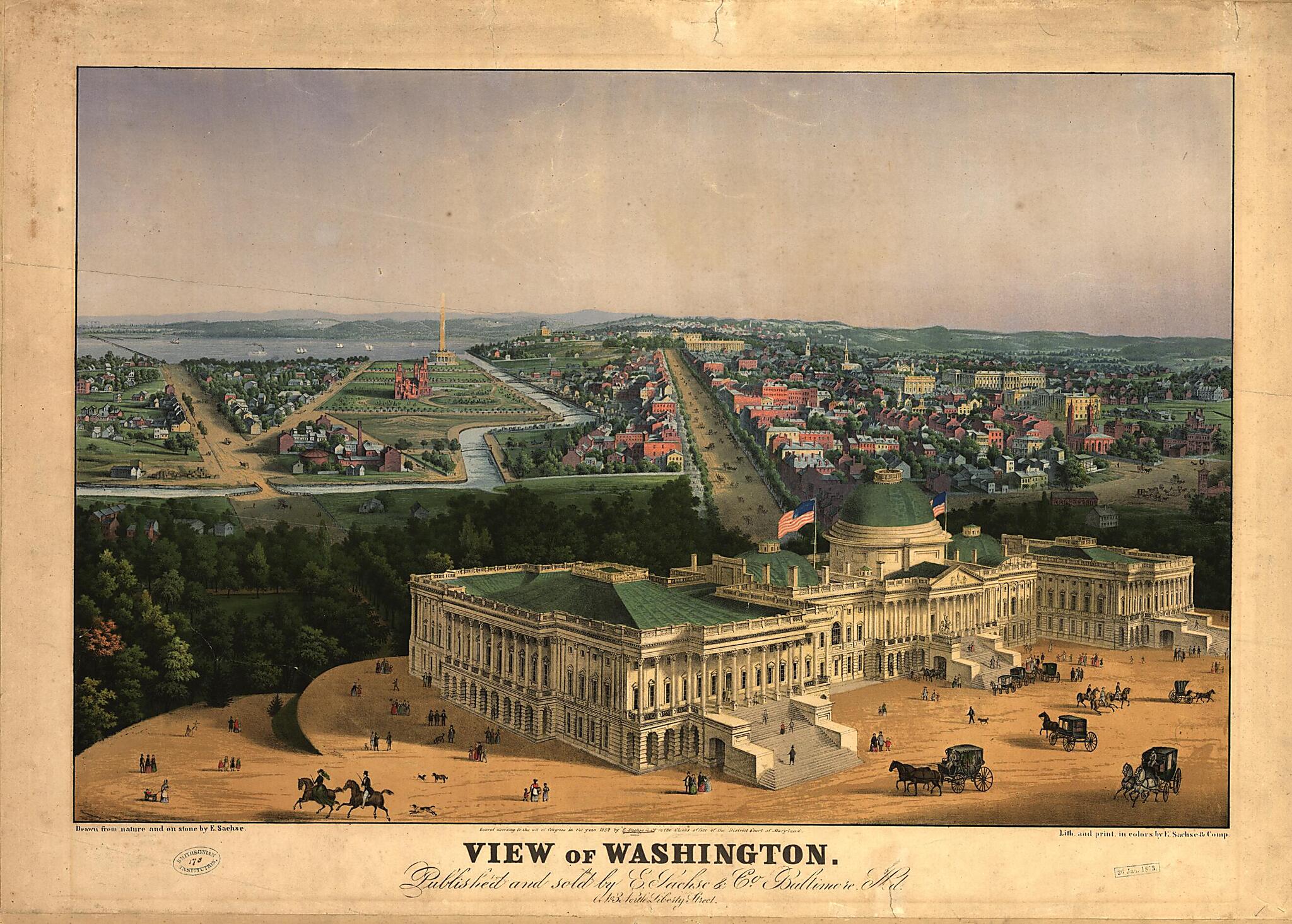 This old map of View of Washington / Drawn from Nature and On Stone by E. Sachse ; Lith. and Print In Colors by E. Sachse & Comp from 1852 was created by E. Sachse & Co in 1852