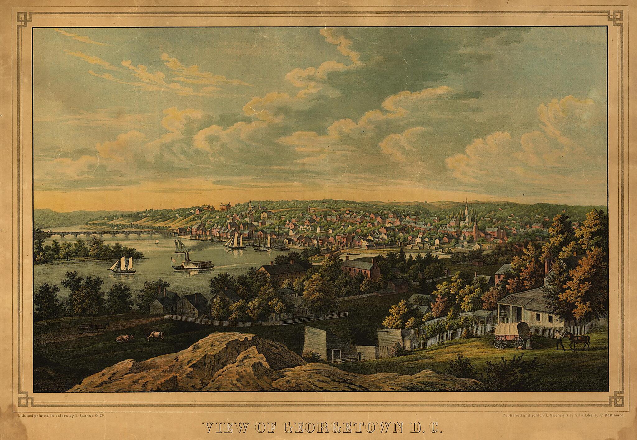 This old map of View of Georgetown D.C. / Lith. and Printed In Colors by E. Sachse & Co from 1855 was created by E. Sachse & Co in 1855