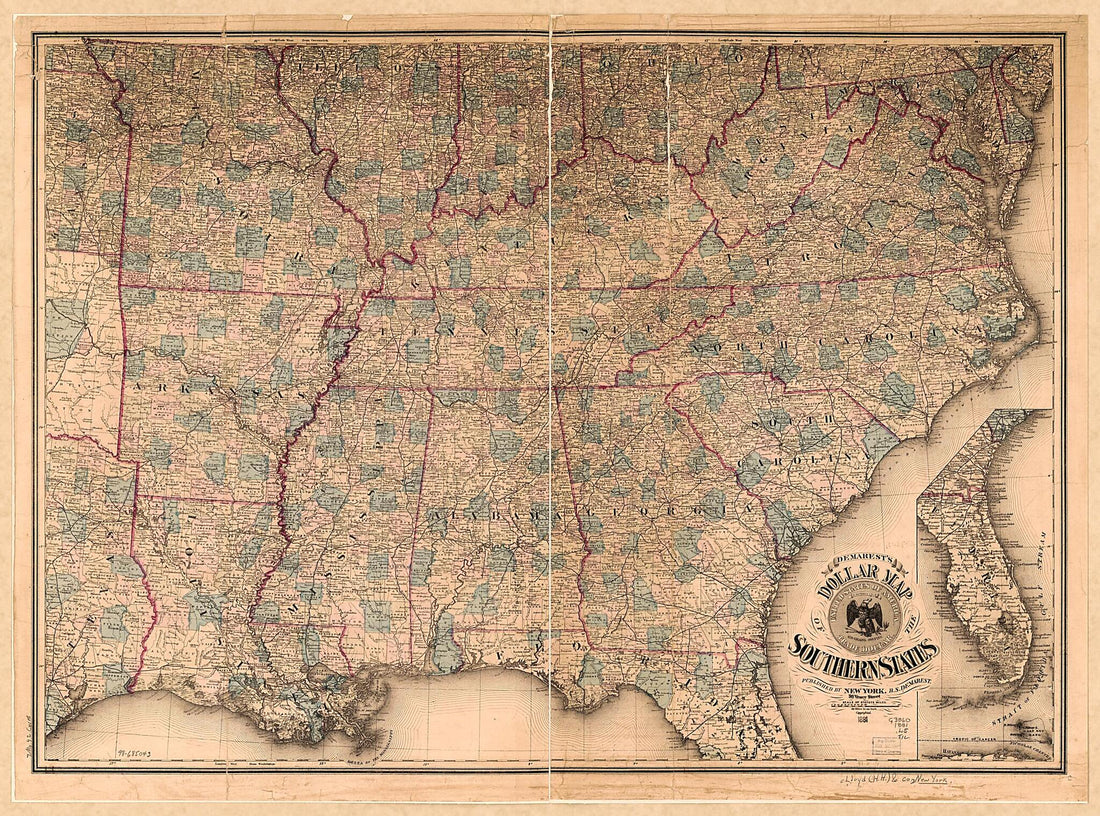 This old map of Dollar Map of the Southern States from 1881 was created by Lloyd H. Hall Co in 1881