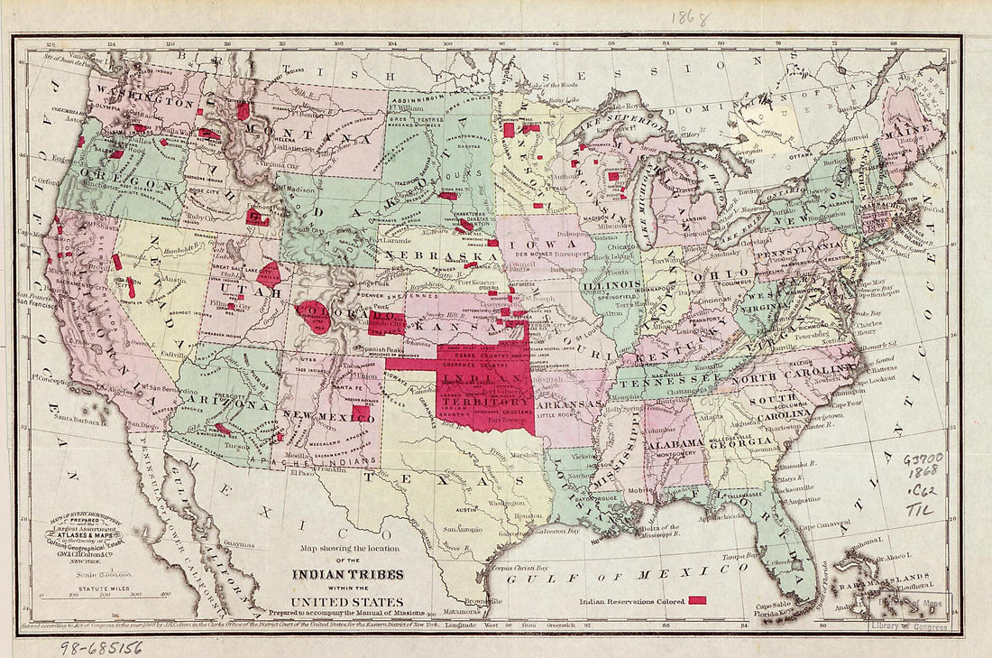 This old map of United States from 1868 was created by G.W. & C.B. Colton & Co in 1868