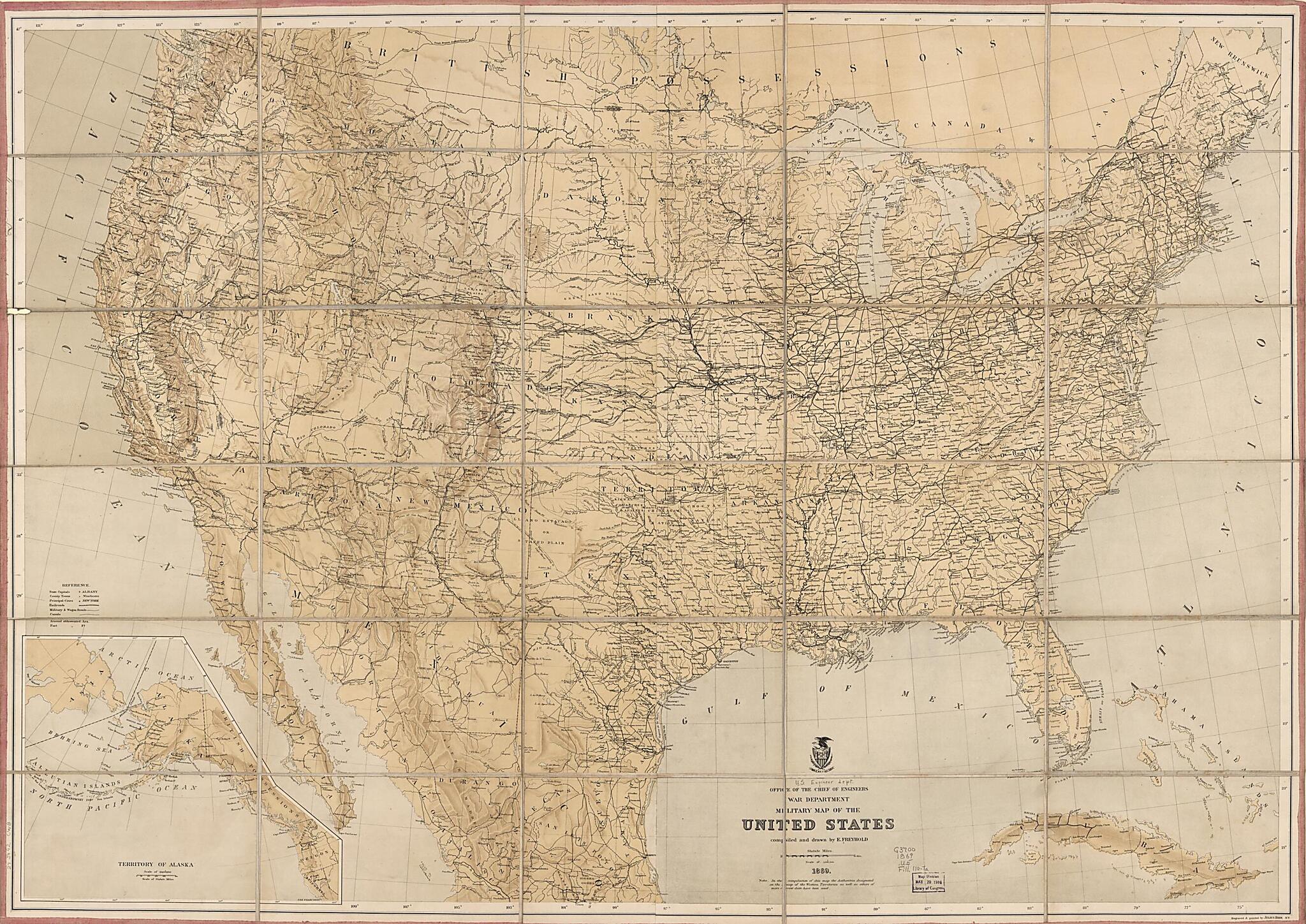 This old map of Military Map of the United States from 1869 was created by Julius Bien, Millard Fillmore, Edward Freyhold, United States. War Department. Office of the Chief of Engineers in 1869