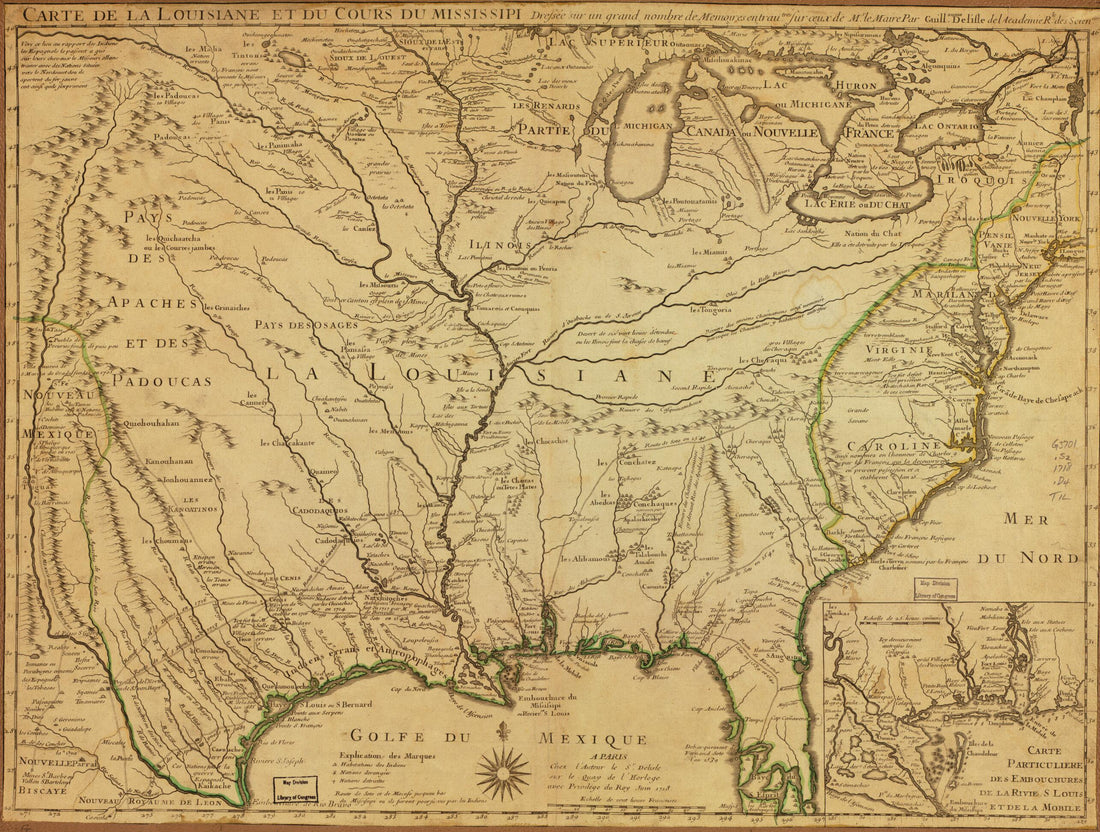 This old map of Carte De La Louisiane Et Du Cours Du Mississippi from 1718 was created by Guillaume De L&
