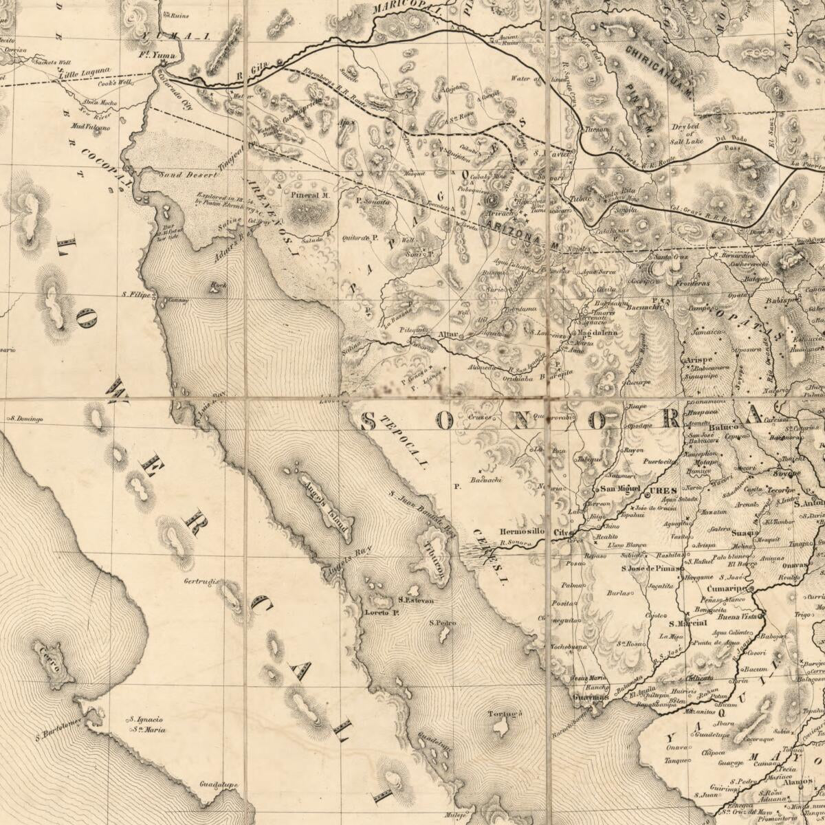 This old map of Map of the Gadsden Purchase : Sonora and Portions of New Mexico, Chihuaua & California from 1858 was created by Herman Ehrenberg, Millard Fillmore, Strobridge & Co Middleton in 1858