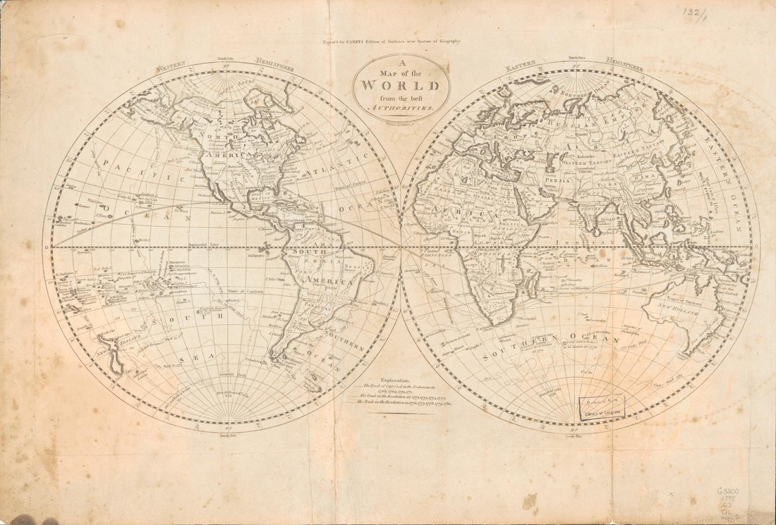 This old map of Map of the World from the Best Authorities from 1795 was created by Mathew Carey in 1795