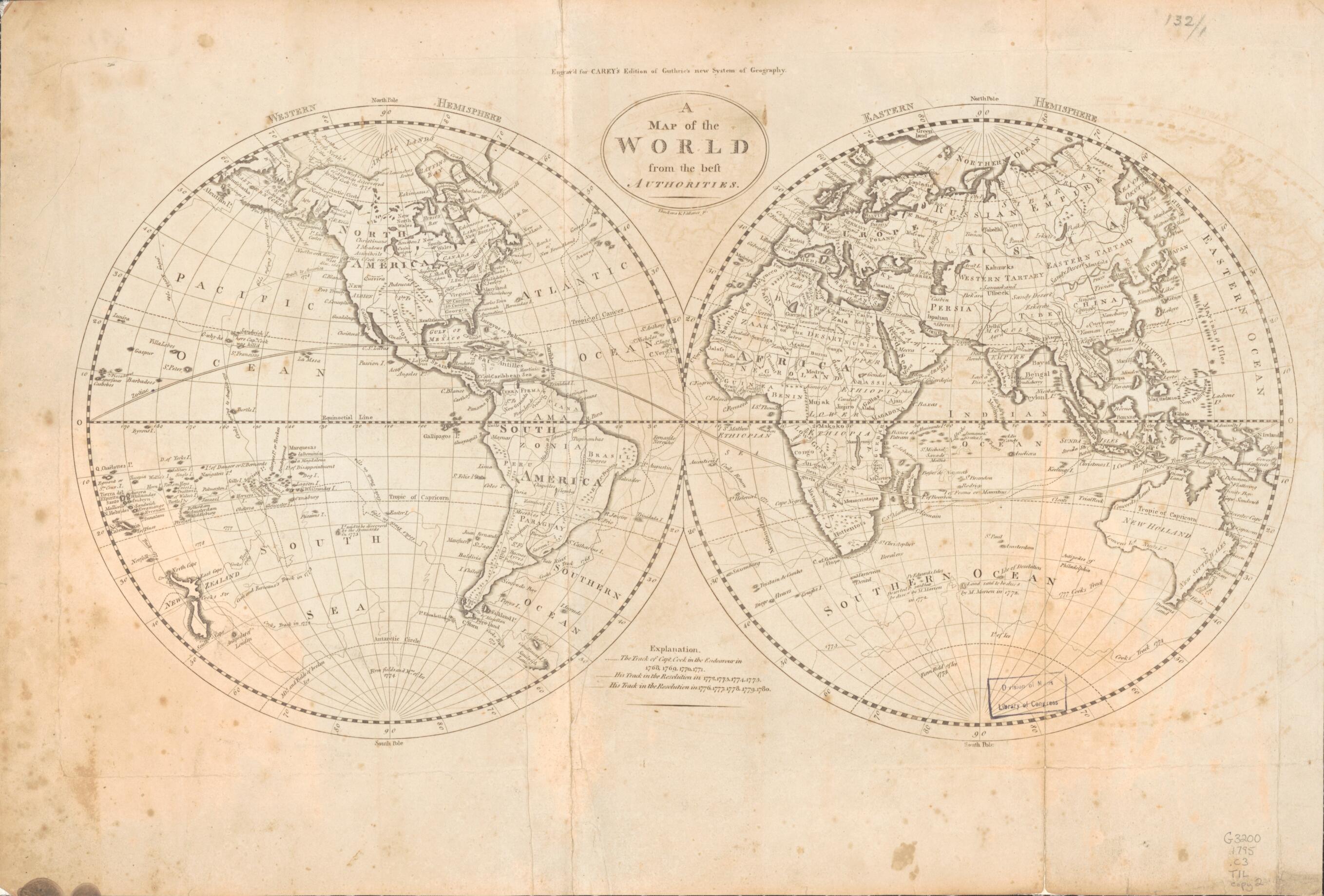 This old map of Map of the World from the Best Authorities from 1795 was created by Mathew Carey in 1795