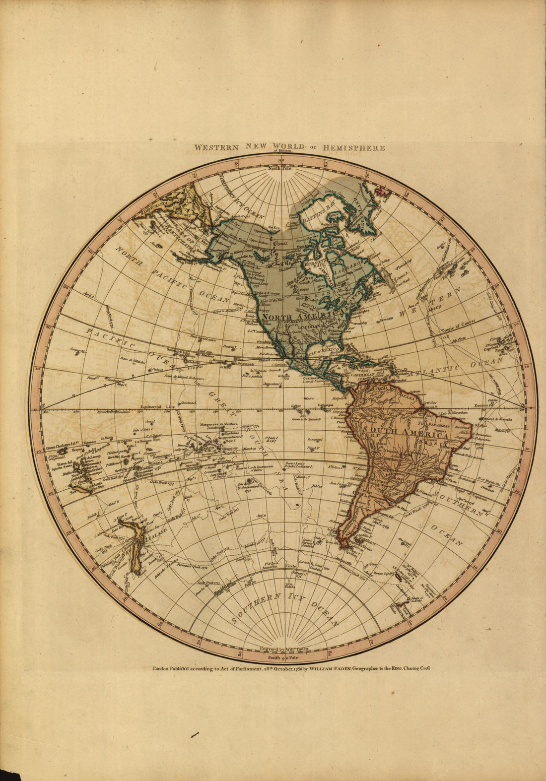 This old map of Western New World Or Hemisphere. Eastern Old World Or Hemisphere from 1786 was created by William Faden in 1786