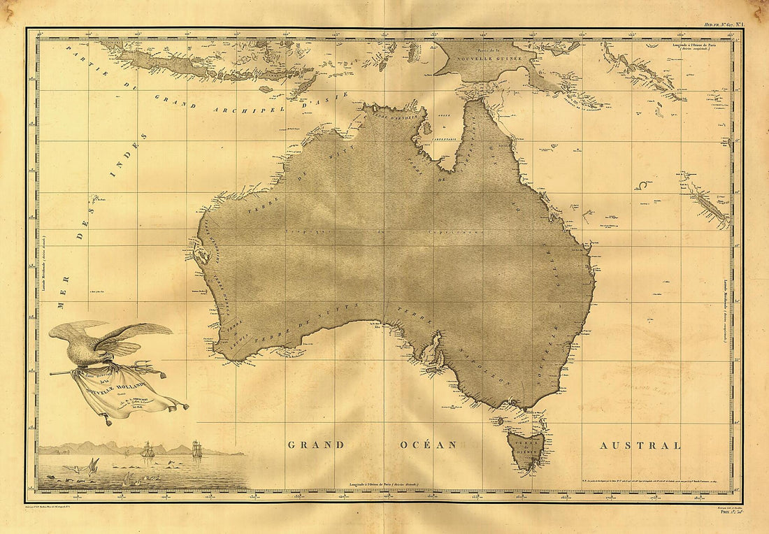 This old map of Carte Générale De La Nouvelle Hollande from 1808 was created by Louis Claude Desaulses De Freycinet in 1808