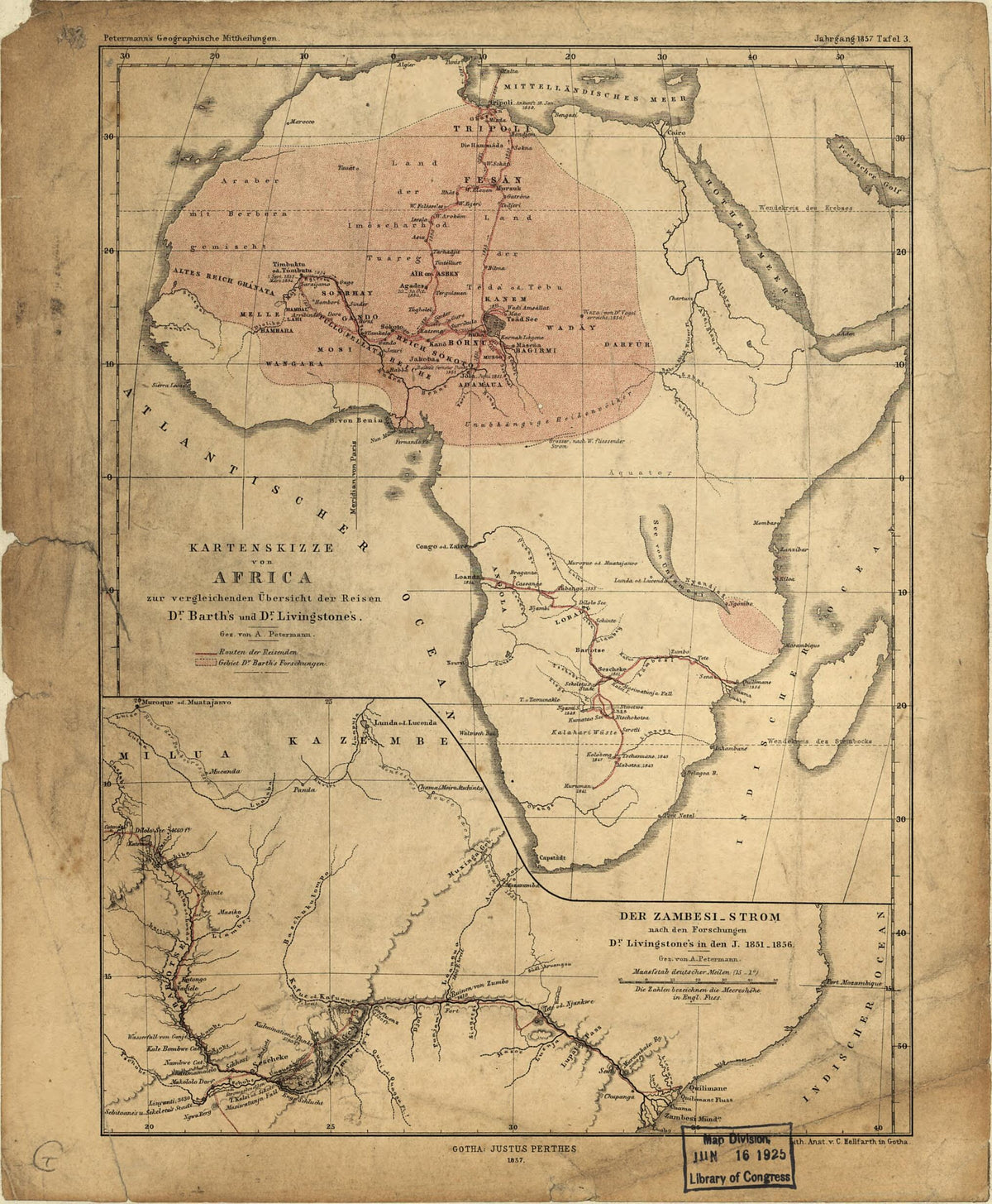 Kartenskizze Von Africa Zur Vergleichenden Übersicht Der Reisen Dr. Barth&