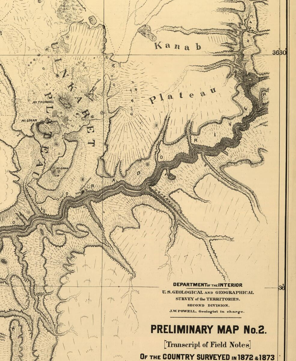 This old map of Preliminary Map No.2 of the Country Surveyed In from 1872 and 1873 was created by Francis Marion Bishop, Frederick Samuel Dellenbaugh,  Geological and Geographical Survey of the Territories (U.S.), S. V. Jones, John Wesley Powell, A. H. (