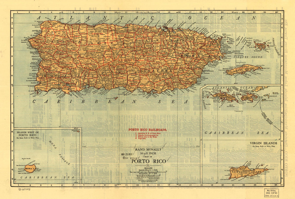 Rand McNally 14 X 21 Inch Map of Porto Rico 1921 by Relic Map Company