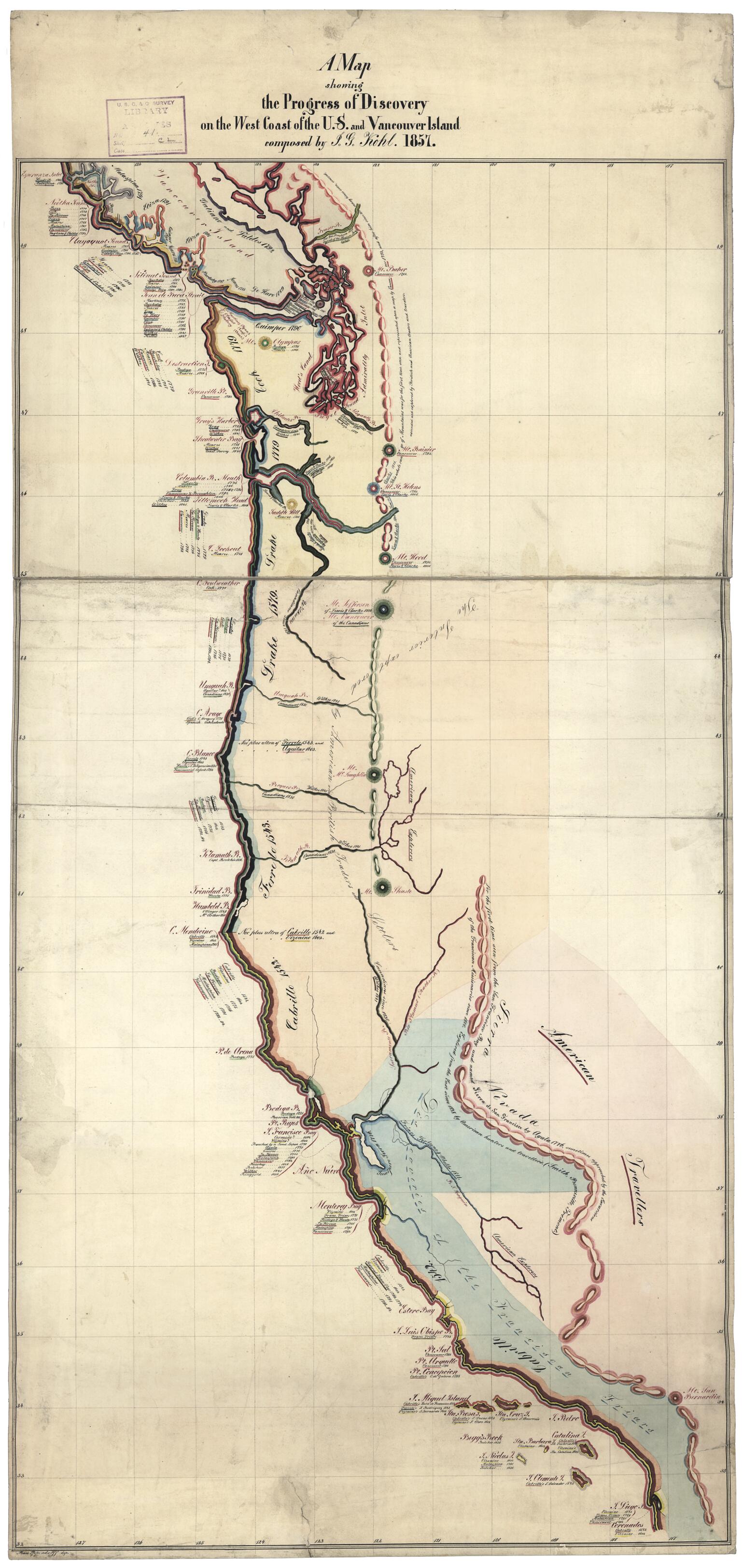 This old map of Map of the Discovery of the.. (Map of the Discovery of the East Coast of the United States, Map Showing the Progress of Discovery of the Gulf of Mexico, Map Showing the Progress of Discovery of the West Coast of the U.S. and Vancouver Isl