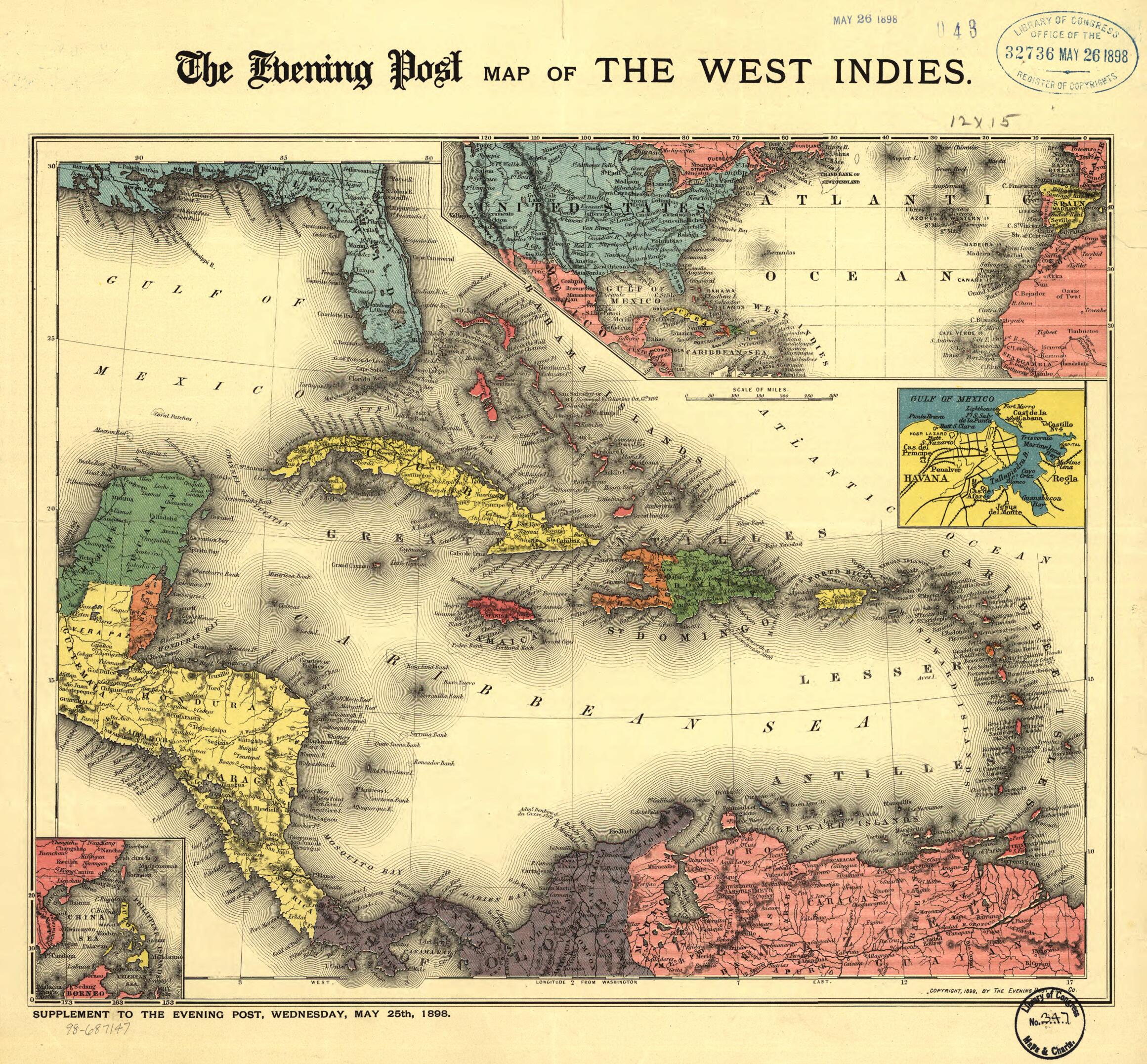 The Evening Post Map of the West Indies 1898 by Relic Map Company