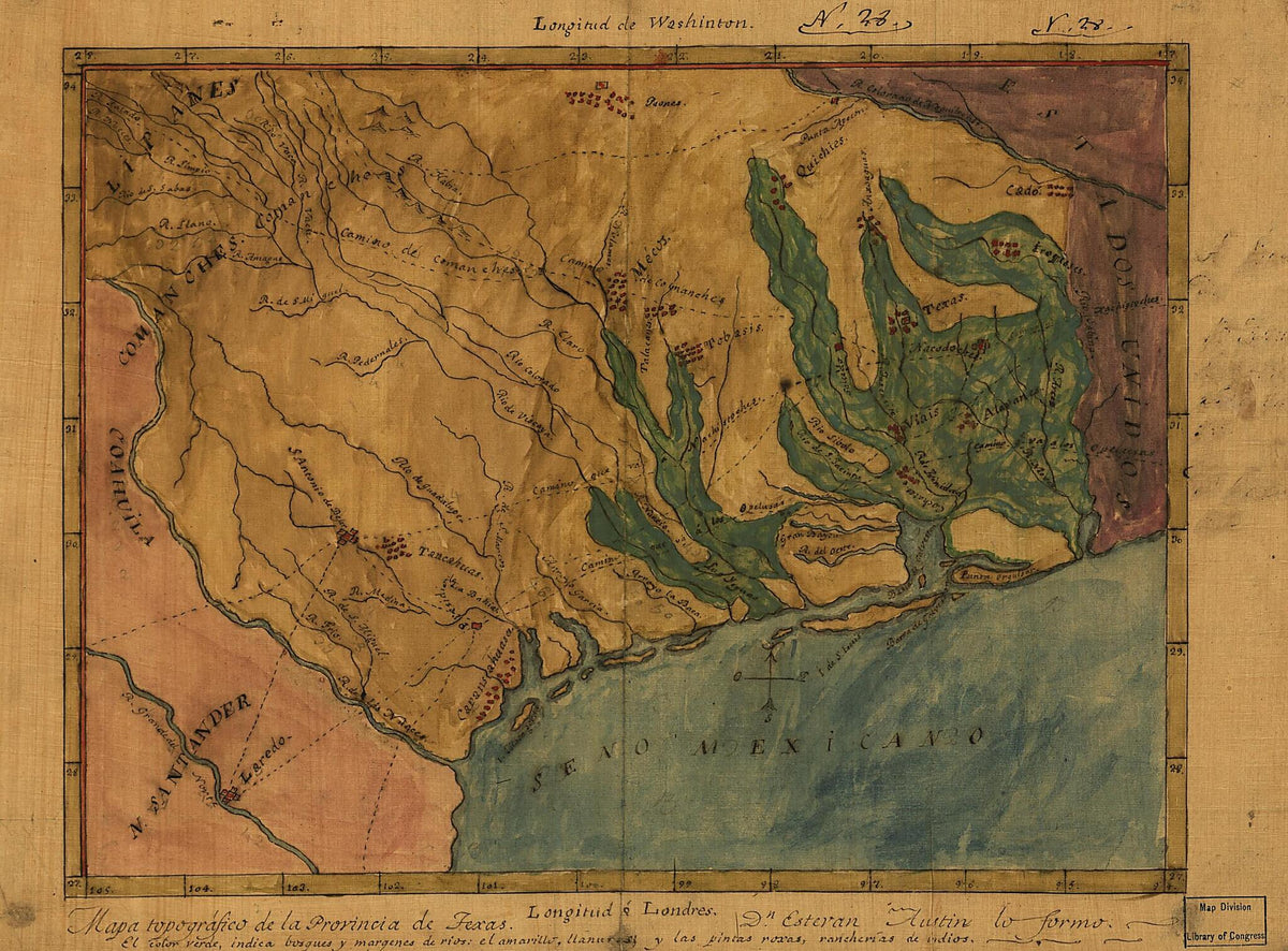 Mapa Topográfico De La Provincia De Texas 1822 by Relic Map Company