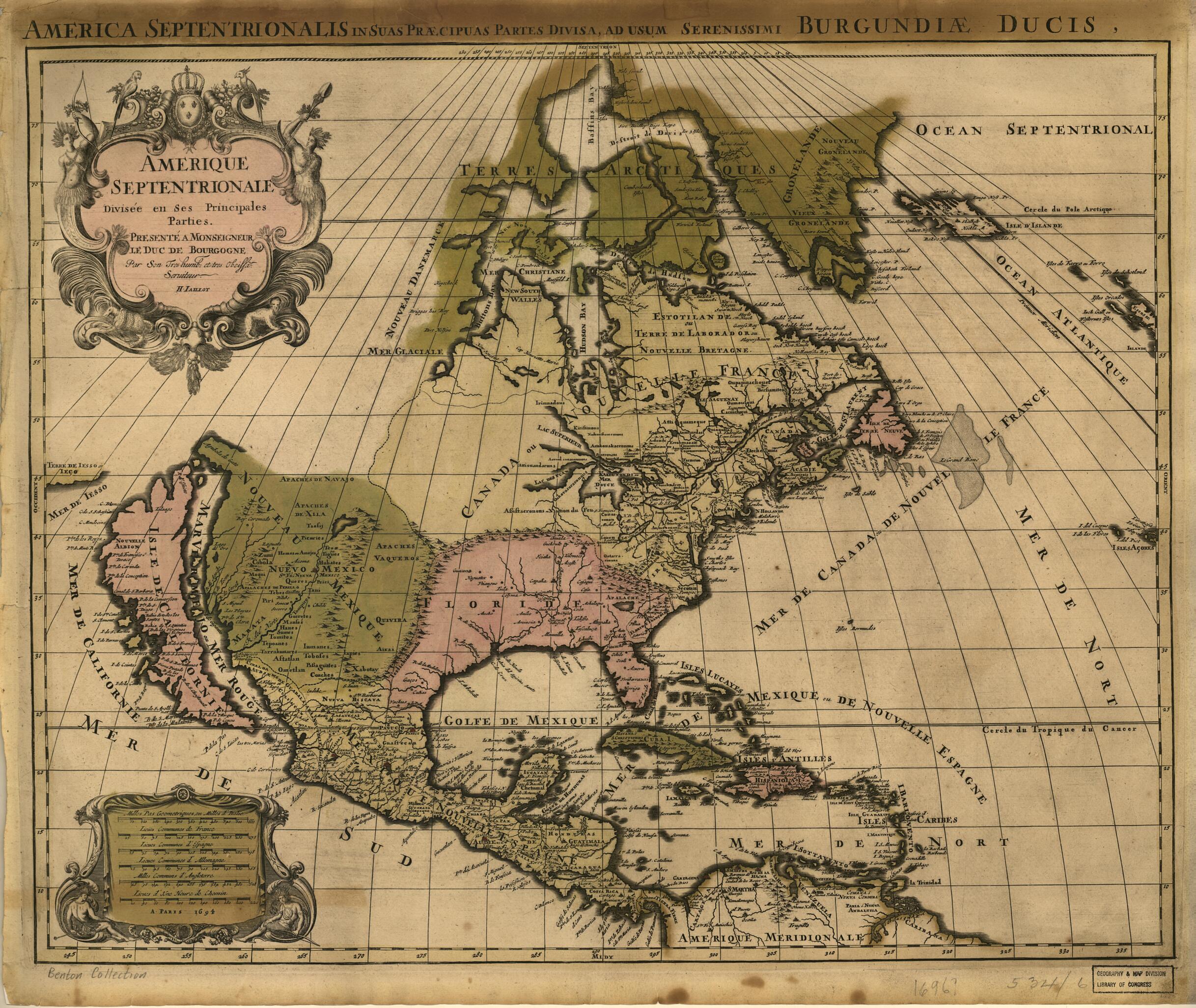 This old map of Amerique Septentrionale Divisée En Ses Principales Parties from 1694 was created by Alexis Hubert Jaillot in 1694