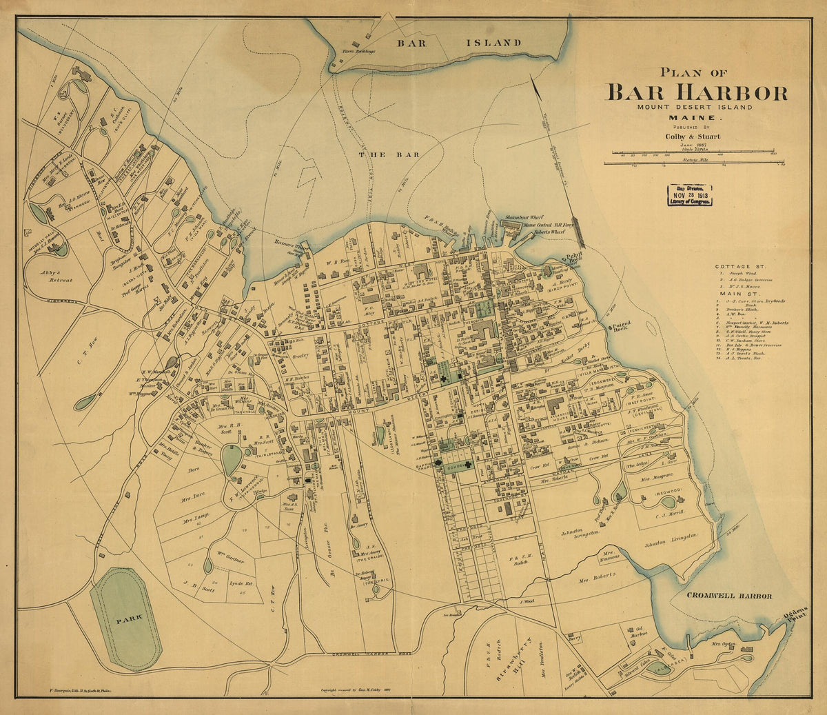 Plan of Bar Harbor Mount Desert Island, Maine 1887 by Relic Map Company