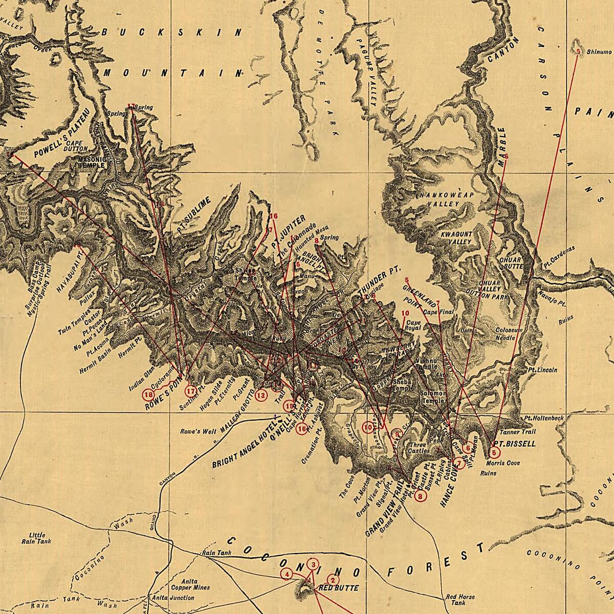This old map of Grand Canyon of the Colorado from 1904 was created by  Underwood & Underwood in 1904
