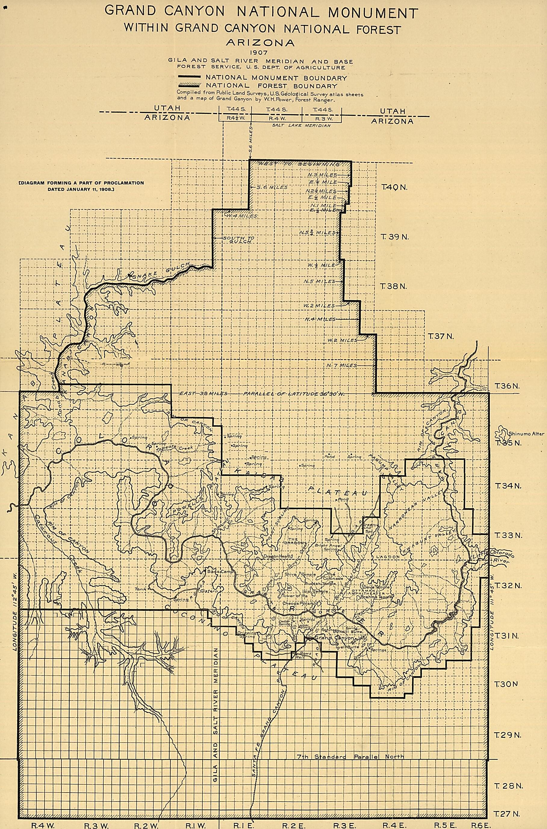 Grand Canyon National Monument Within Grand Canyon National Forest Arizona 1908 by Relic Map Company