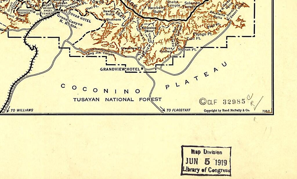 This old map of Grand Canyon National Park Arizona from 1919 was created by  Rand McNally and Company in 1919