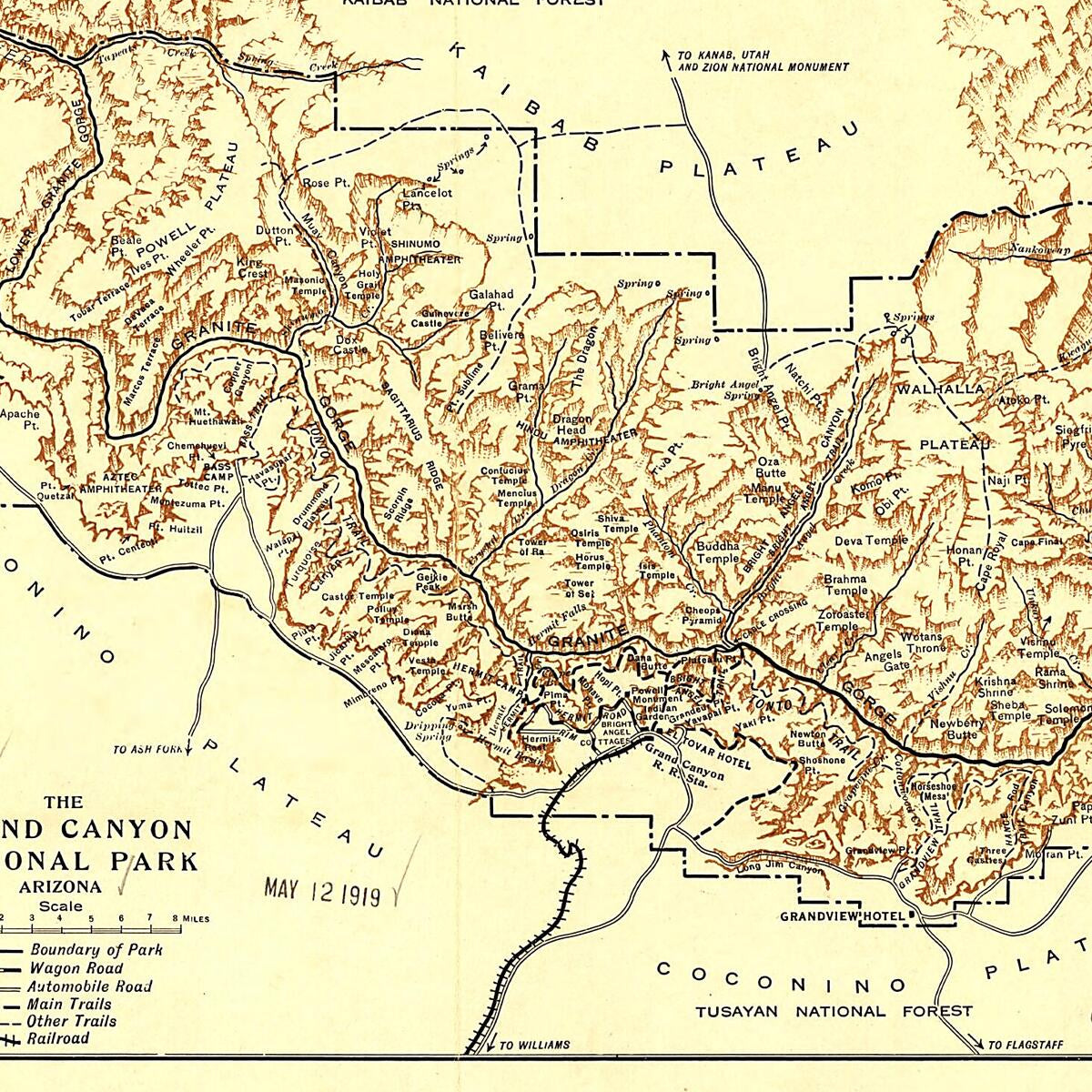 This old map of Grand Canyon National Park Arizona from 1919 was created by  Rand McNally and Company in 1919