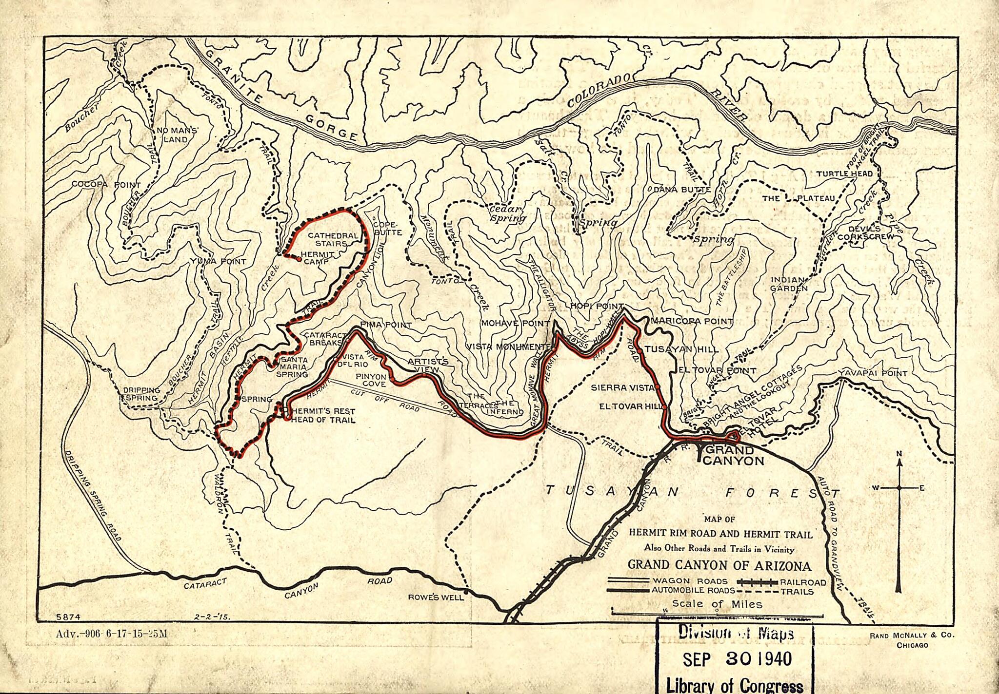 This old map of Map of Hermit Rim Road and Hermit Trail from 1915 was created by Rand McNally and Company in 1915