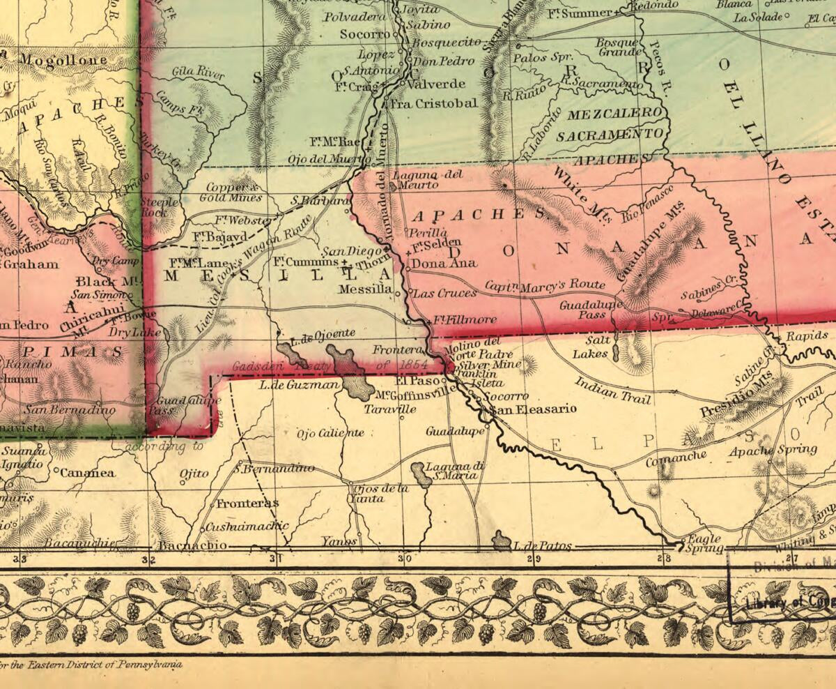 This old map of Arizona and New Mexico from 1867 was created by S. Augustus (Samuel Augustus) Mitchell in 1867