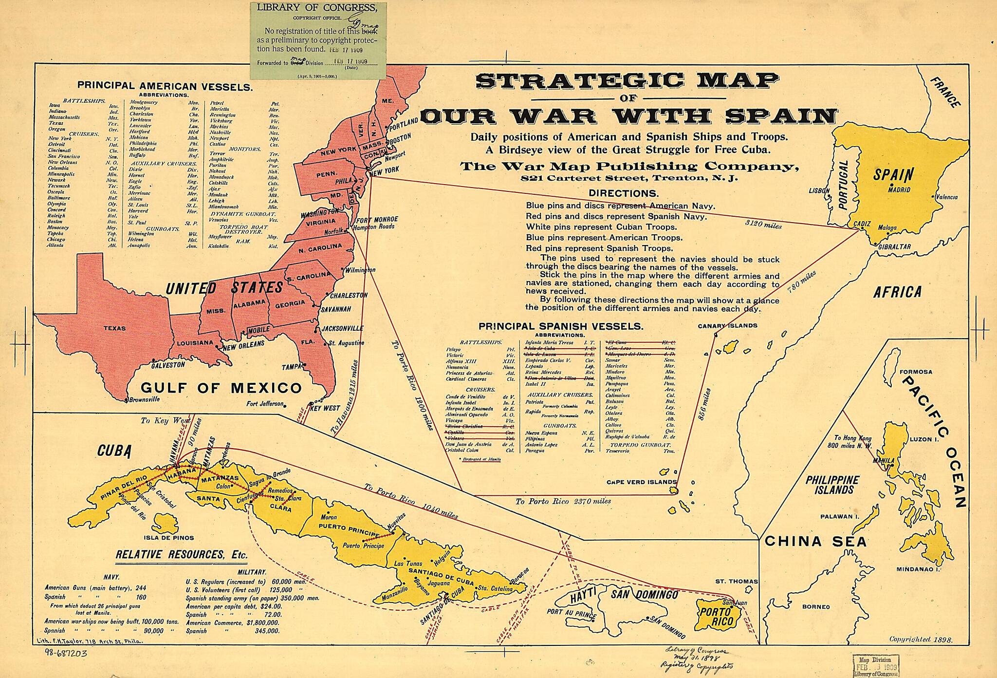 This old map of Strategic Map of Our War With Spain from 1898 was created by F. H. Taylor, War Map Publishing Company in 1898