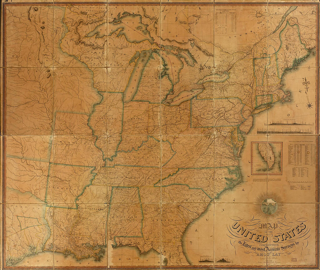 This old map of Map of the United States Compiled from the Latest and Most Accurate Surveys by Amos Lay, Geographer & Map Publisher, New York from 1834 was created by Amos Lay in 1834