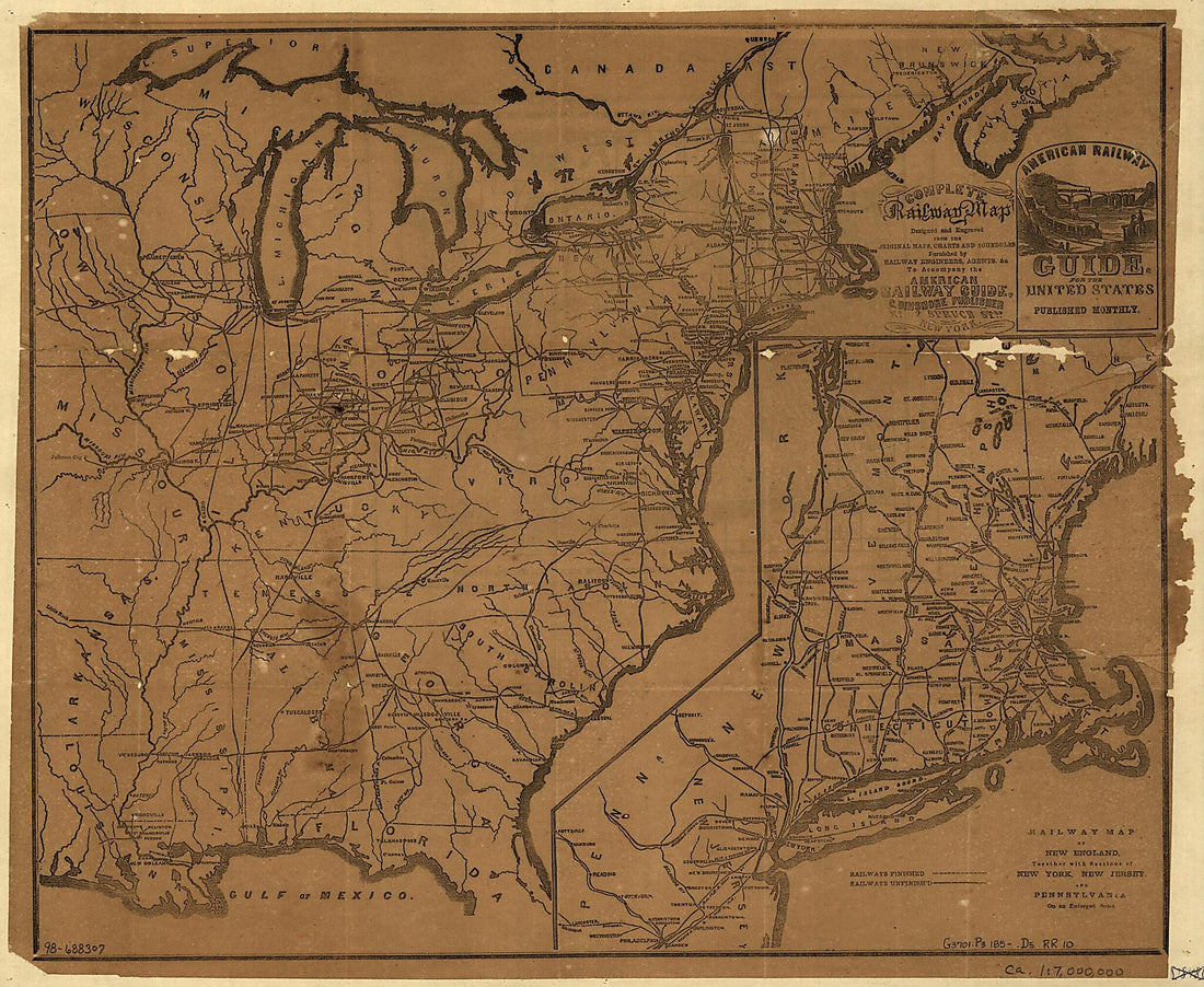 This old map of Complete Railway Map Designed and Engraved from the Original Maps, Charts and Schedules Furnished by Railway Engineers, Agents &c to Accompany the American Railway Guide from 1850 was created by Curran Dinsmore in 1850
