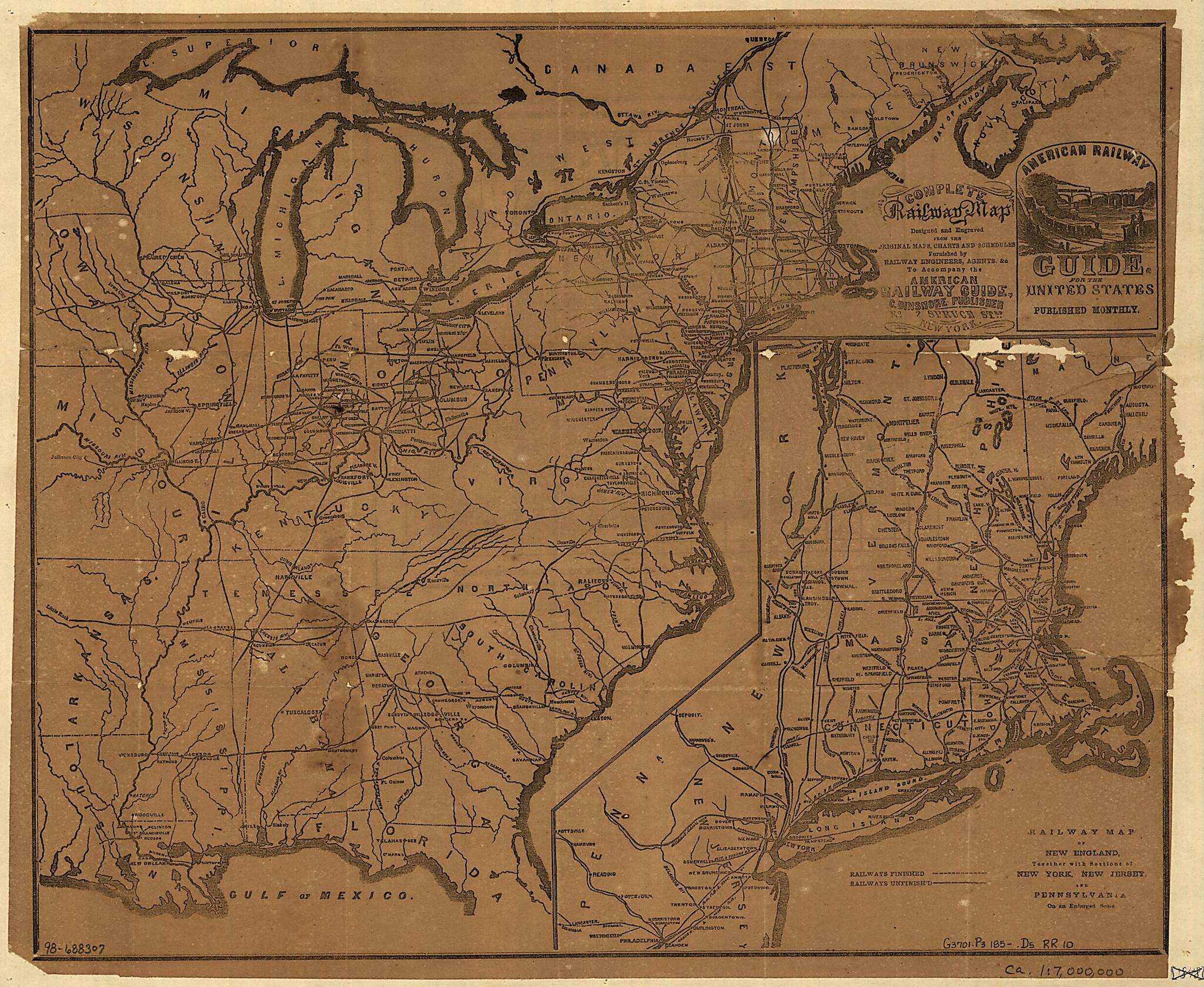 This old map of Complete Railway Map Designed and Engraved from the Original Maps, Charts and Schedules Furnished by Railway Engineers, Agents &c to Accompany the American Railway Guide from 1850 was created by Curran Dinsmore in 1850