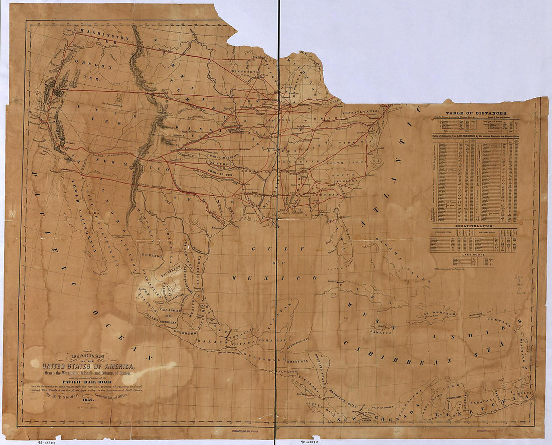 This old map of Diagram of the United States of America, Mexico, the West India Islands and Isthmus of Darien; by W. T. Steiger, General Land Office from 1854 was created by W. T. Steiger, United States. General Land Office in 1854