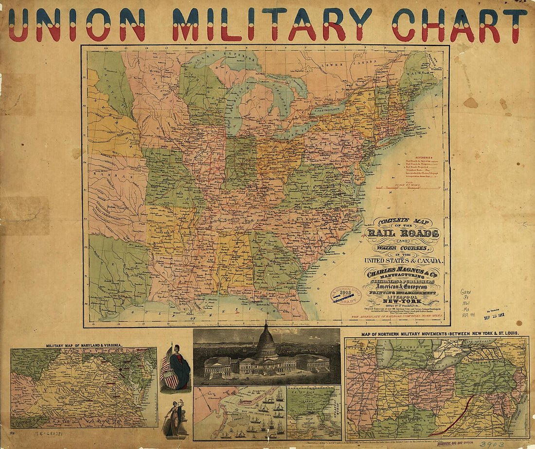 This old map of Complete Map of the Rail Roads and Water Courses, In the United States & Canada from 1861 was created by Charles Magnus in 1861