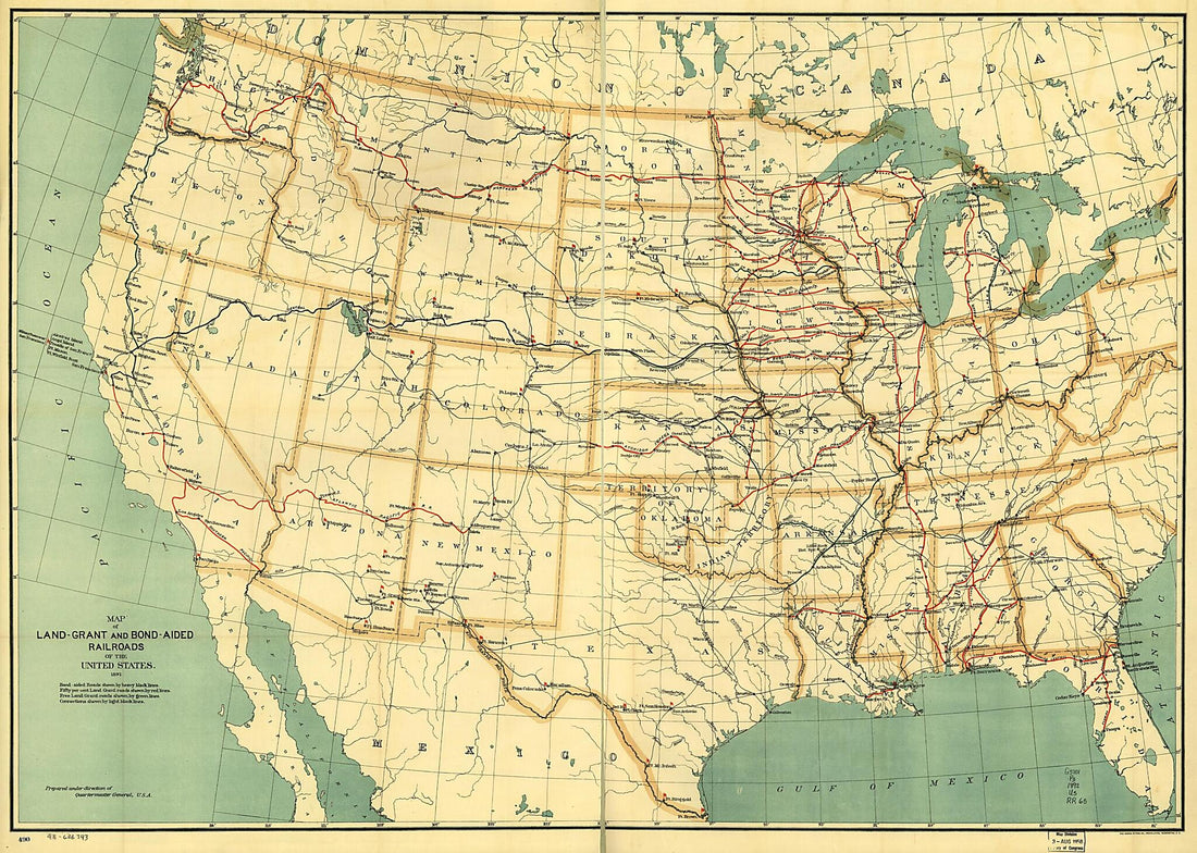 This old map of Grant and Bond-aided Railroads of the United States from 1892 was created by United States. Army. Quartermaster Corps in 1892
