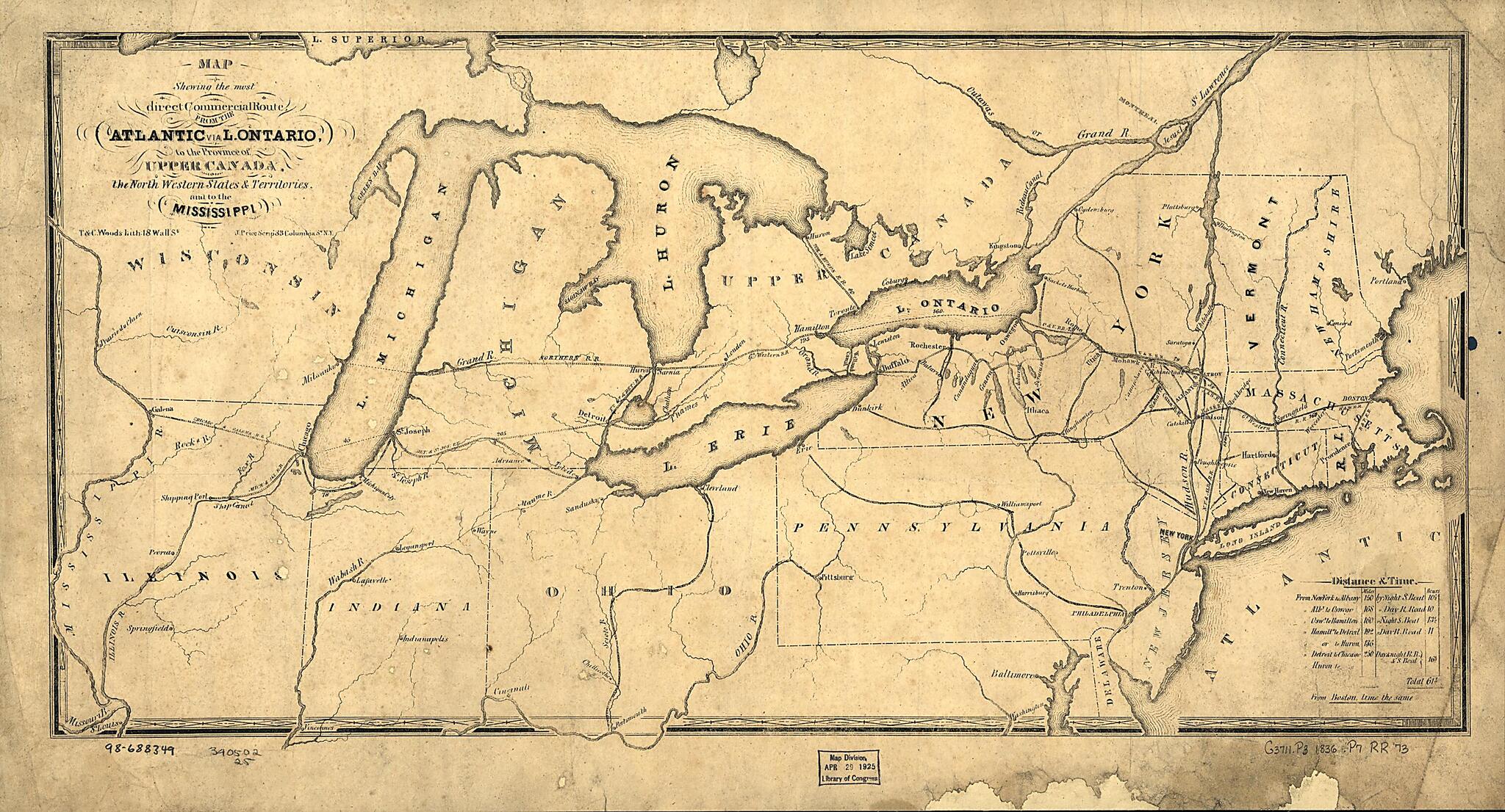 This old map of Map Showing the Most Direct Commercial Route from the Atlantic Via L. Ontario, to the Province of Upper Canada, the North Western States & Territories, and to the Mississippi from 1836 was created by John Price in 1836