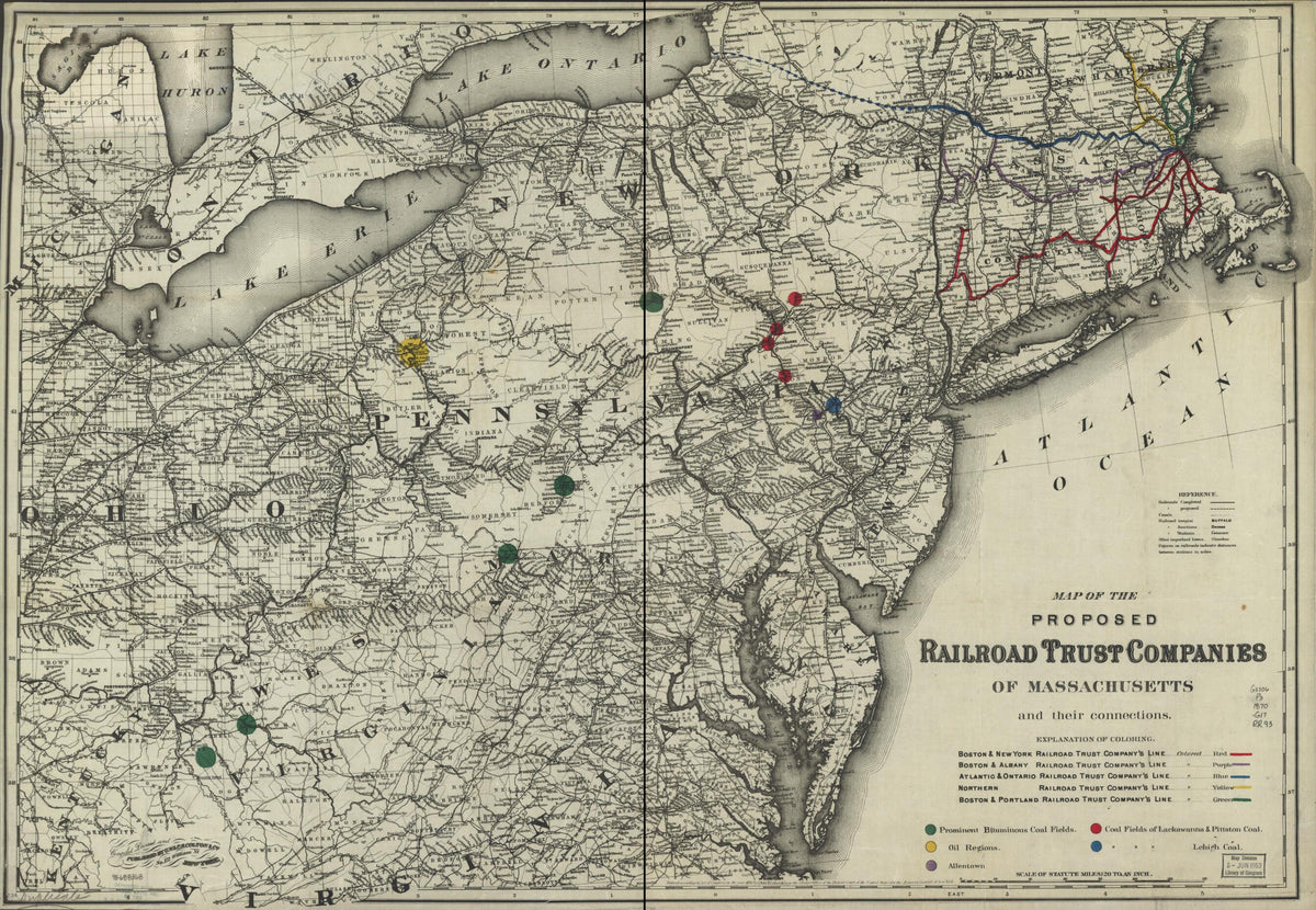 Map of the Proposed Railroad Trust Companies of Massachusetts and Their Connections in 1870 by Relic Map Company