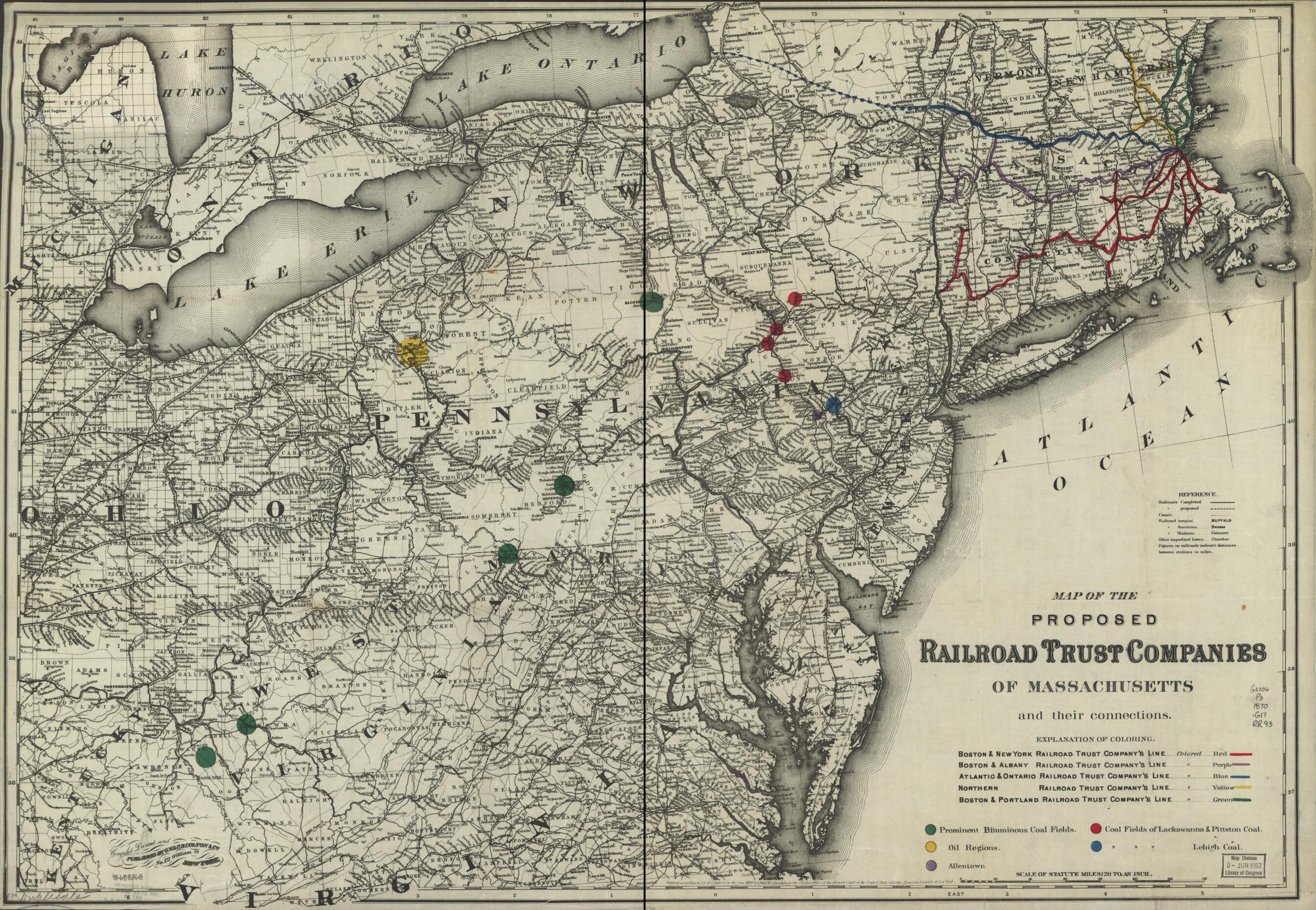 This old map of Map of the Proposed Railroad Trust Companies of Massachusetts and Their Connections from 1870 was created by G.W. & C.B. Colton & Co in 1870