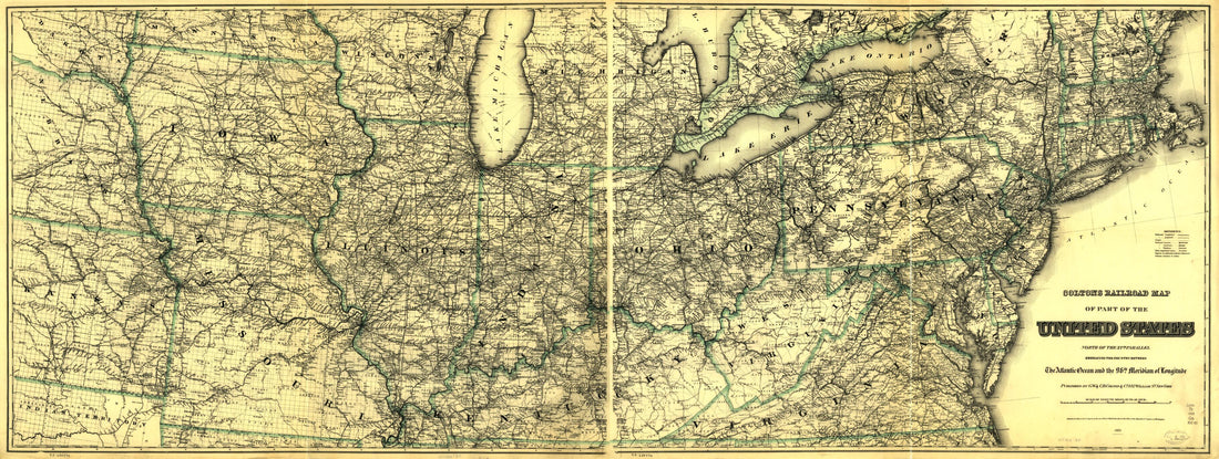 This old map of Coltons Railroad Map of Part of the United States North of the 37th Parallel Embracing the Country Between the Atlantic Ocean and the 96th Meridian of Longitude from 1883 was created by G.W. & C.B. Colton & Co in 1883