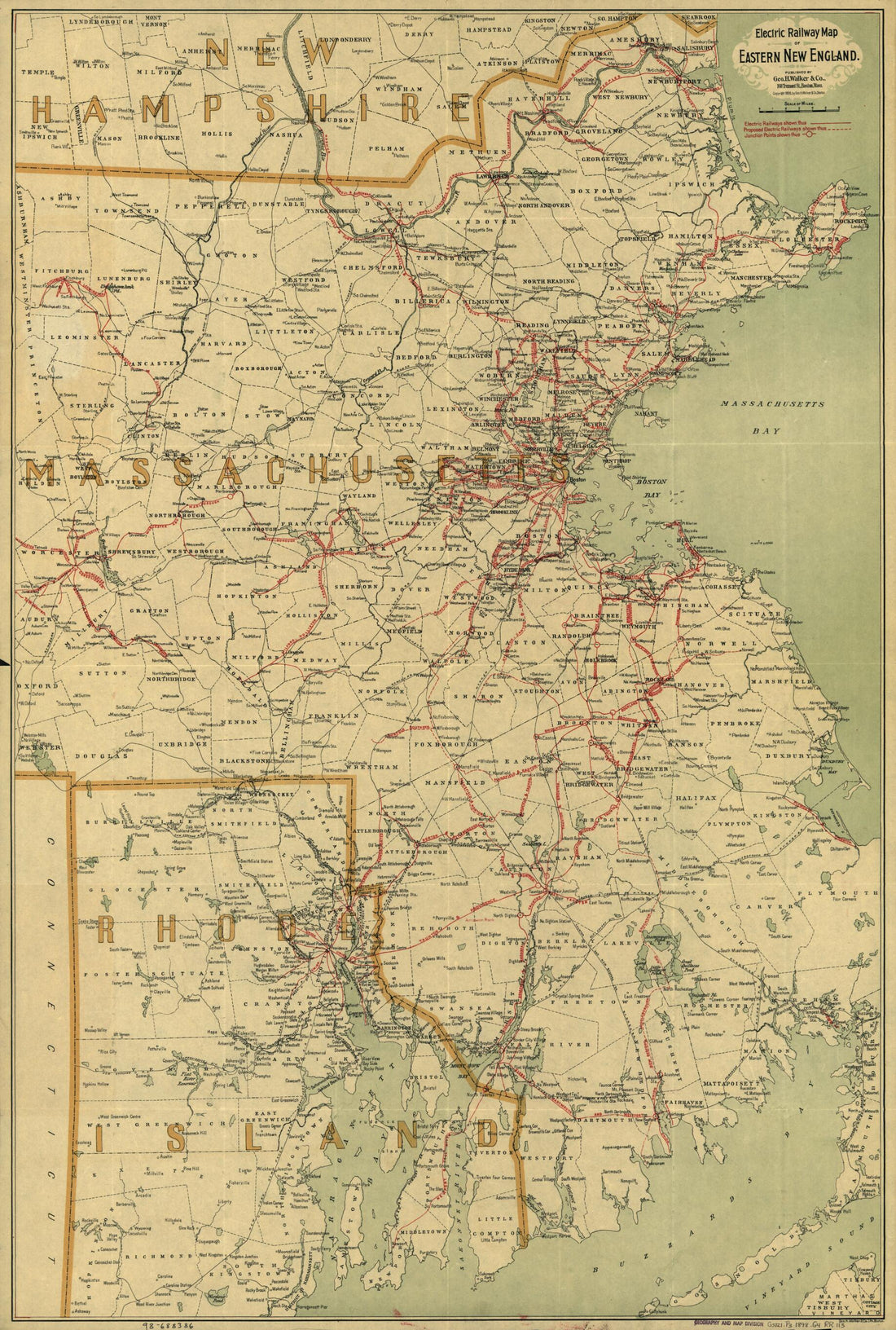 This old map of Electric Railway Map of Eastern New England from 1898 was created by Geo. H. Walker & Co in 1898
