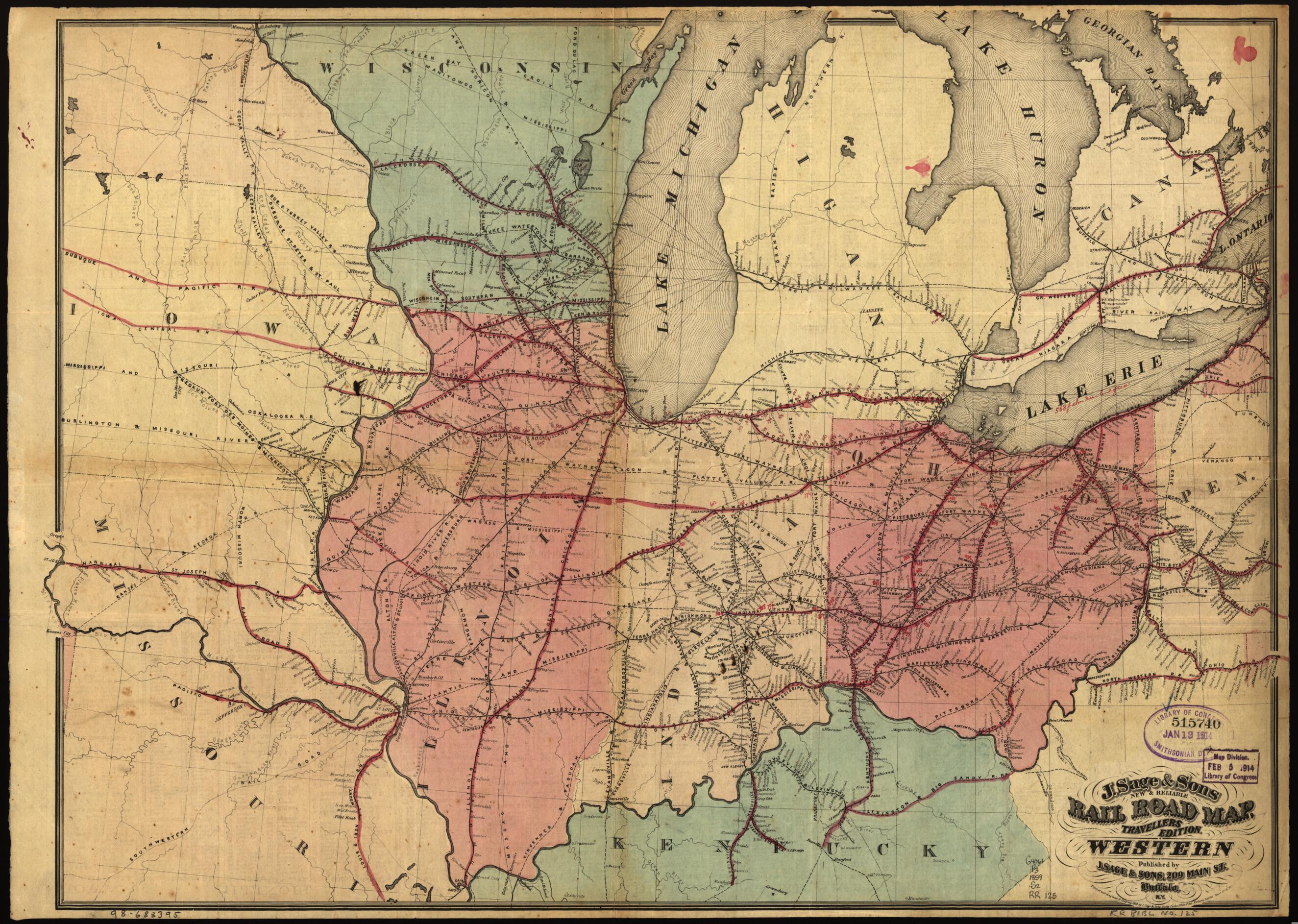 This old map of New & Reliable Rail Road Map, Travellers Edition, Western from 1859 was created by Sage (J.) & Sons in 1859